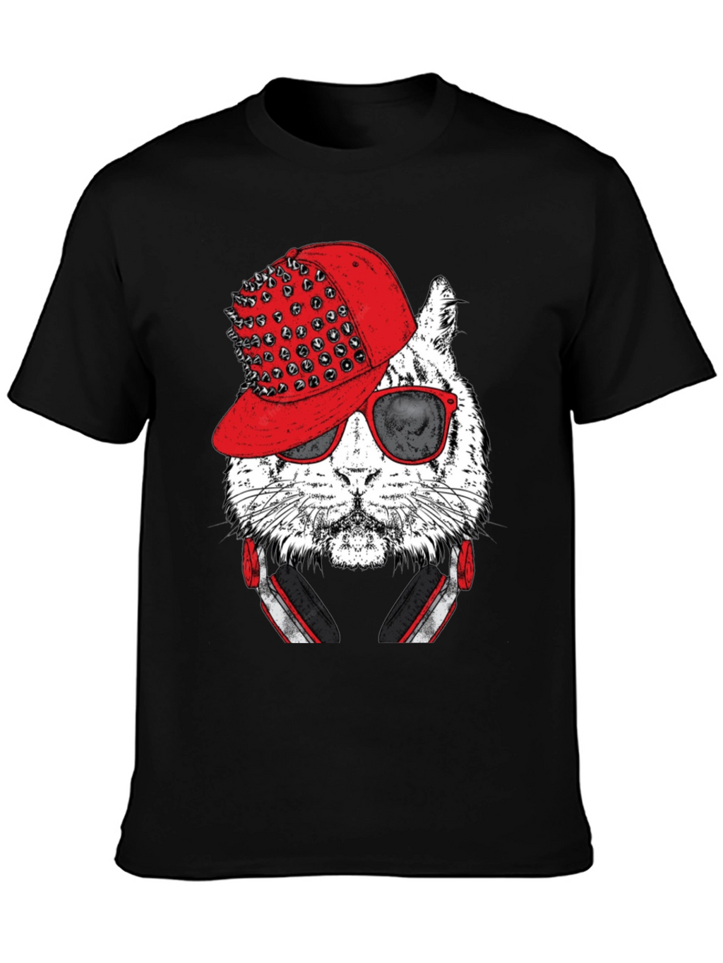 Cool Cat Graphic Tee - Red Hat & Headphones