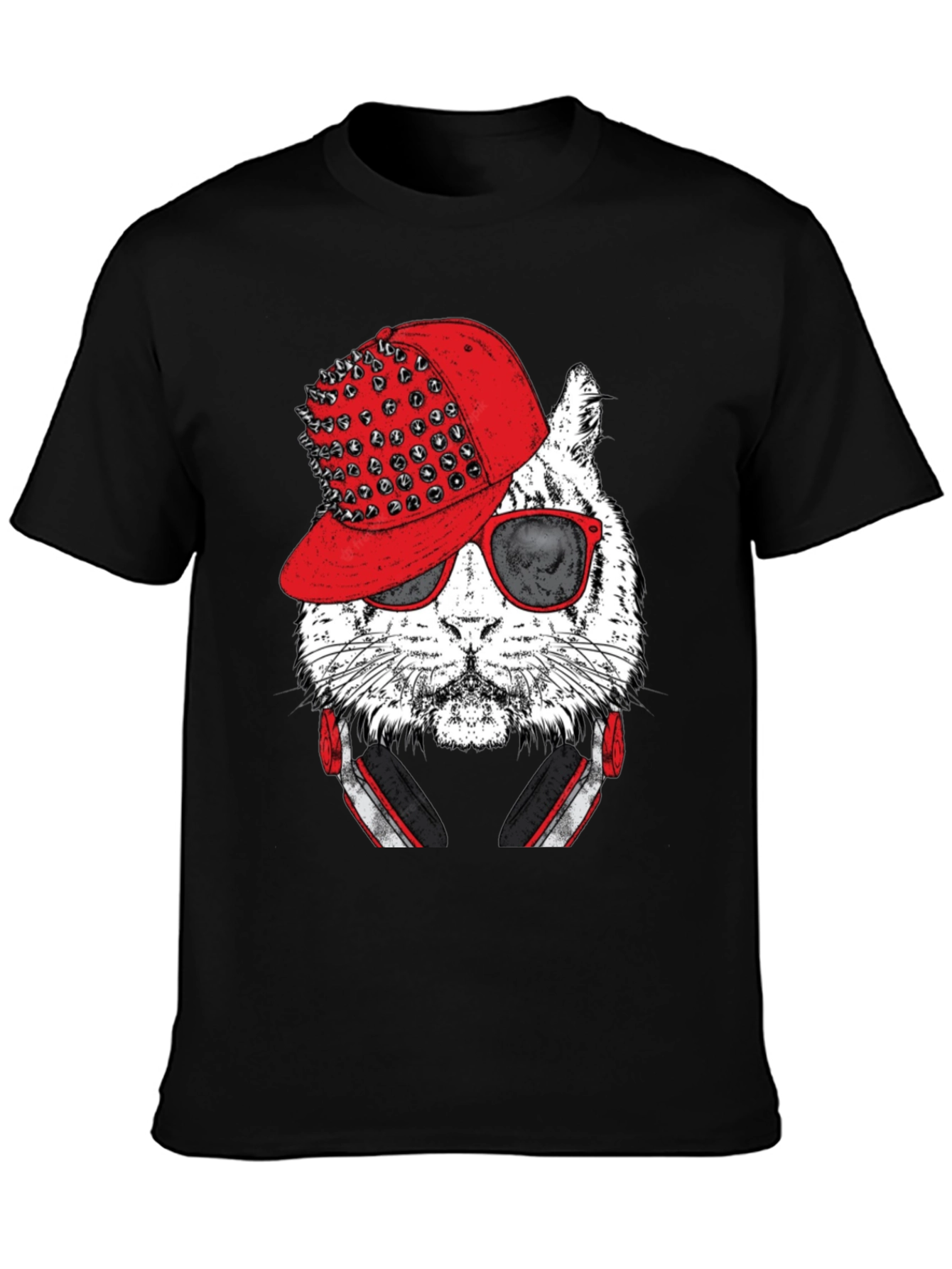 Cool Cat Graphic Tee - Red Hat & Headphones