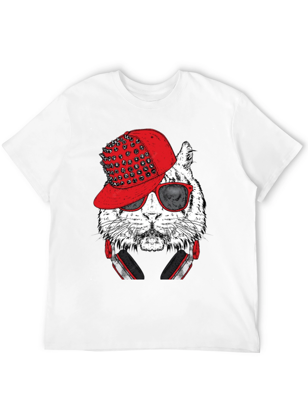 Cool Cat Graphic Tee - Red Hat & Headphones