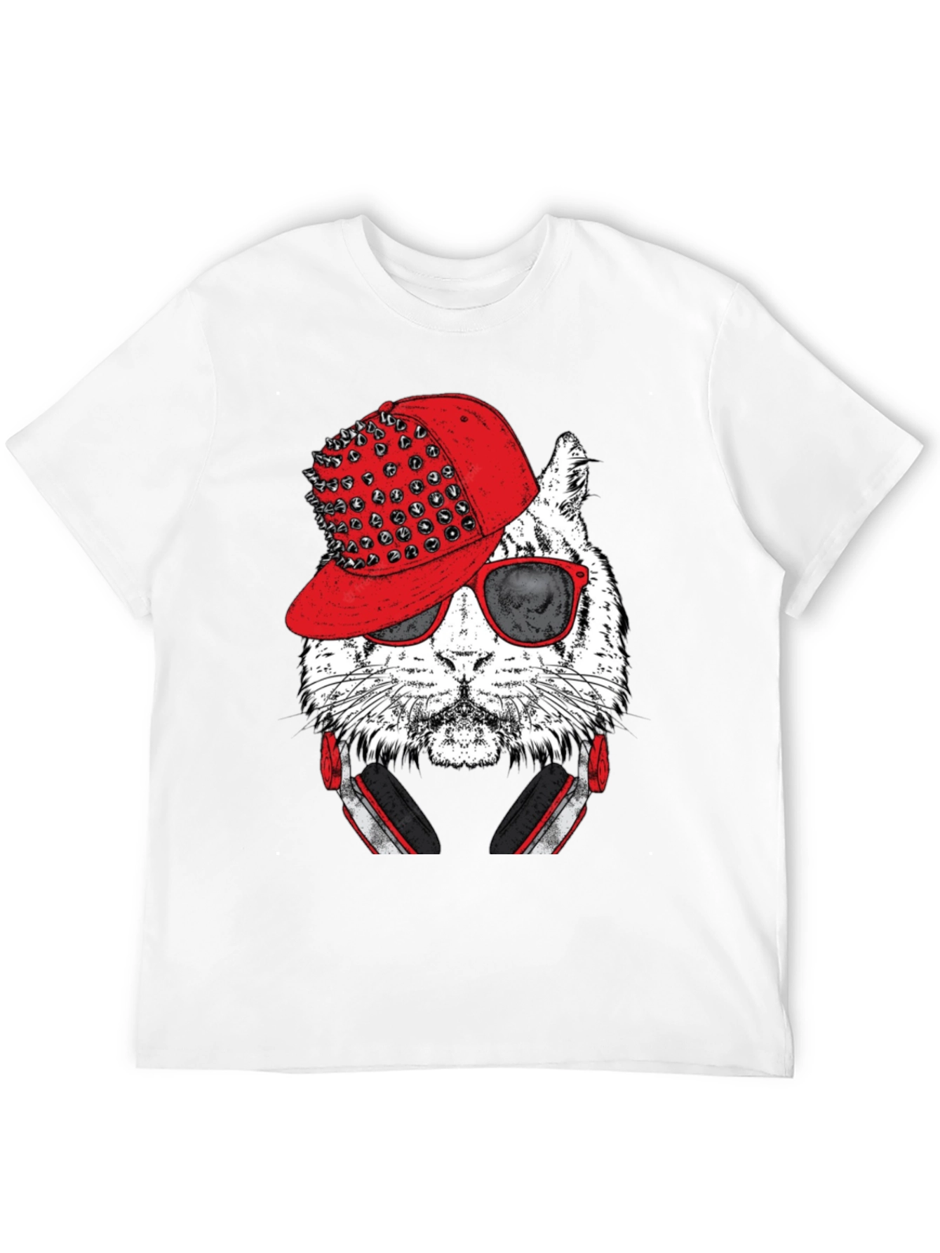 Cool Cat Graphic Tee - Red Hat & Headphones