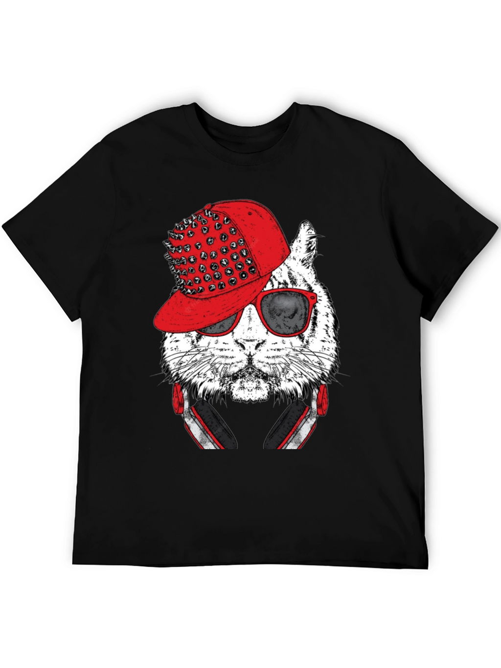 Cool Cat Graphic Tee - Red Hat & Headphones