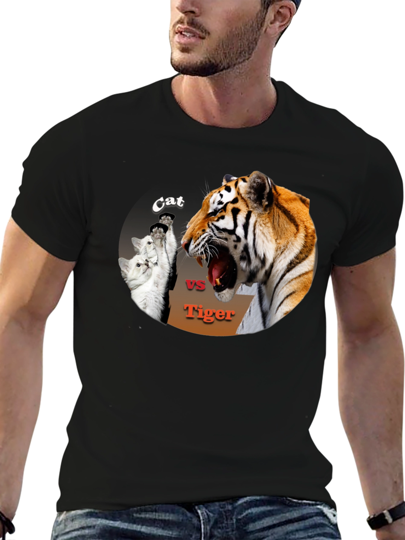 Cat vs. Tiger Black T-Shirt