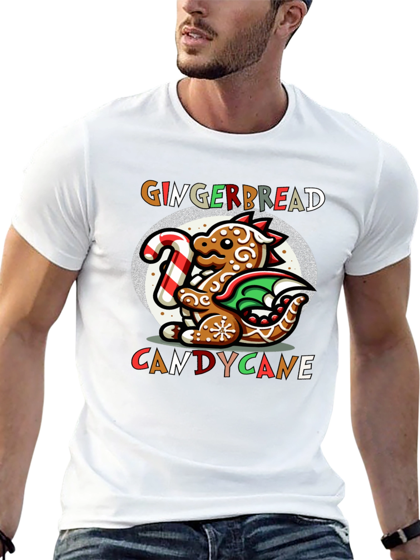 Gingerbread Dragon Candy Cane Christmas T-Shirt