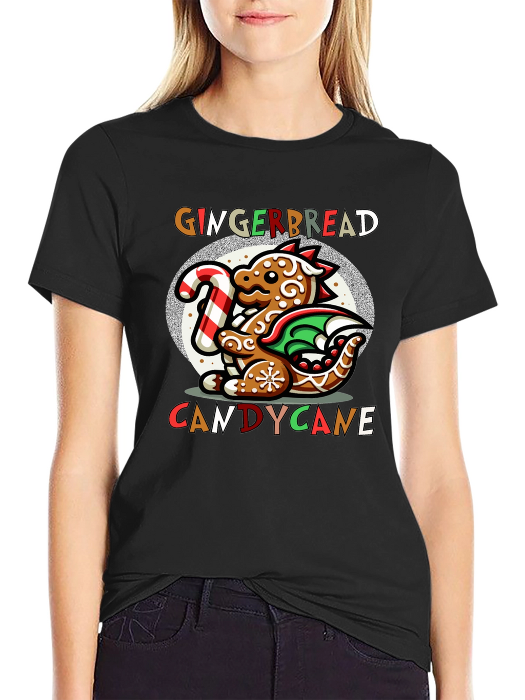 Gingerbread Dragon Candy Cane Christmas T-Shirt