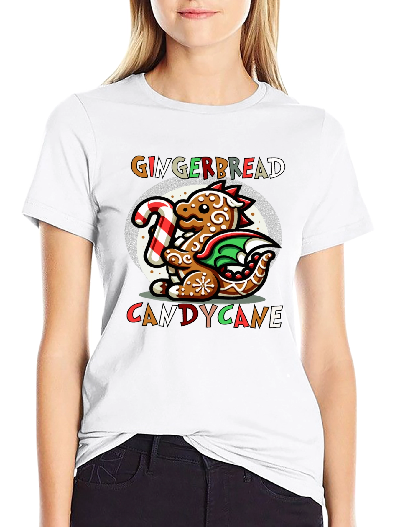 Gingerbread Dragon Candy Cane Christmas T-Shirt