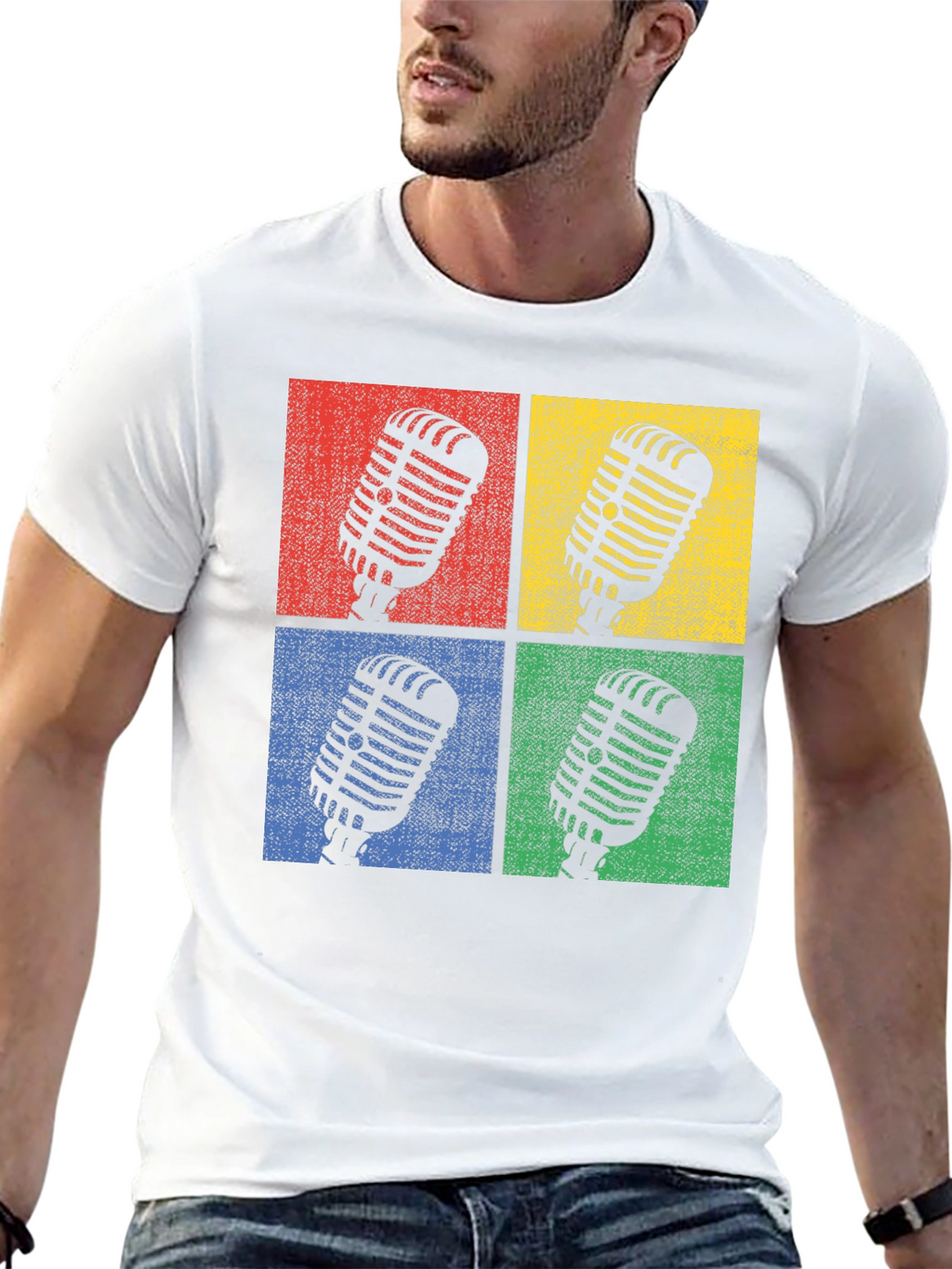 Retro Microphone Graphic Tee - Classic Pop Art Shirt