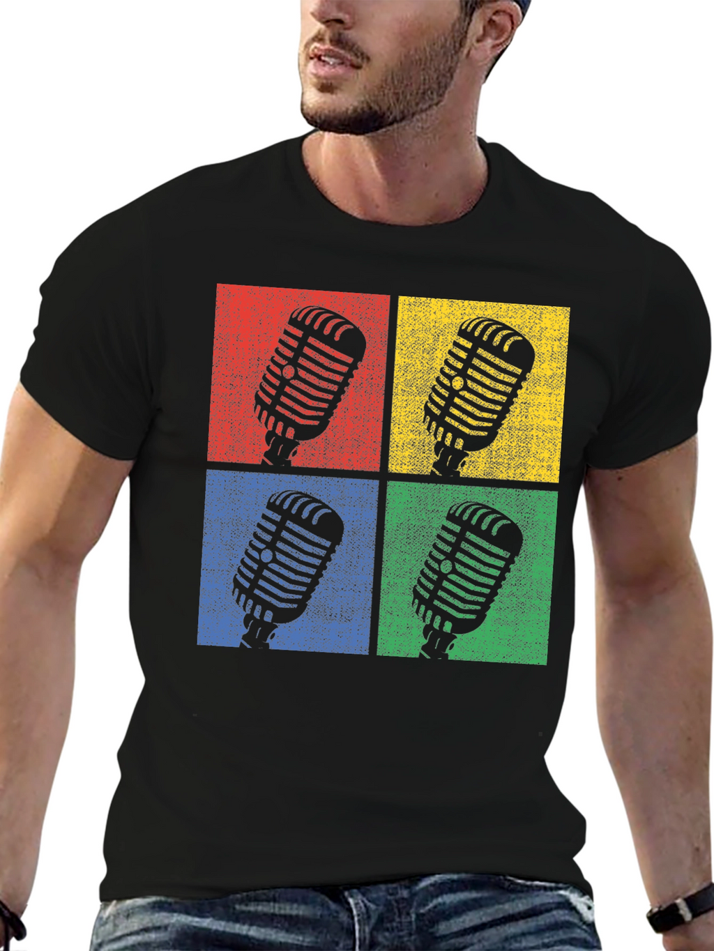Retro Microphone Graphic Tee - Classic Pop Art Shirt