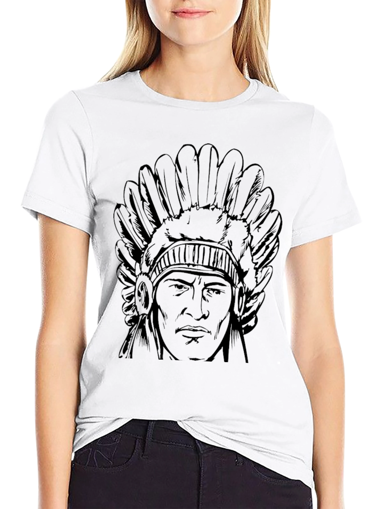 Native American Chief Head T-Shirt - Black