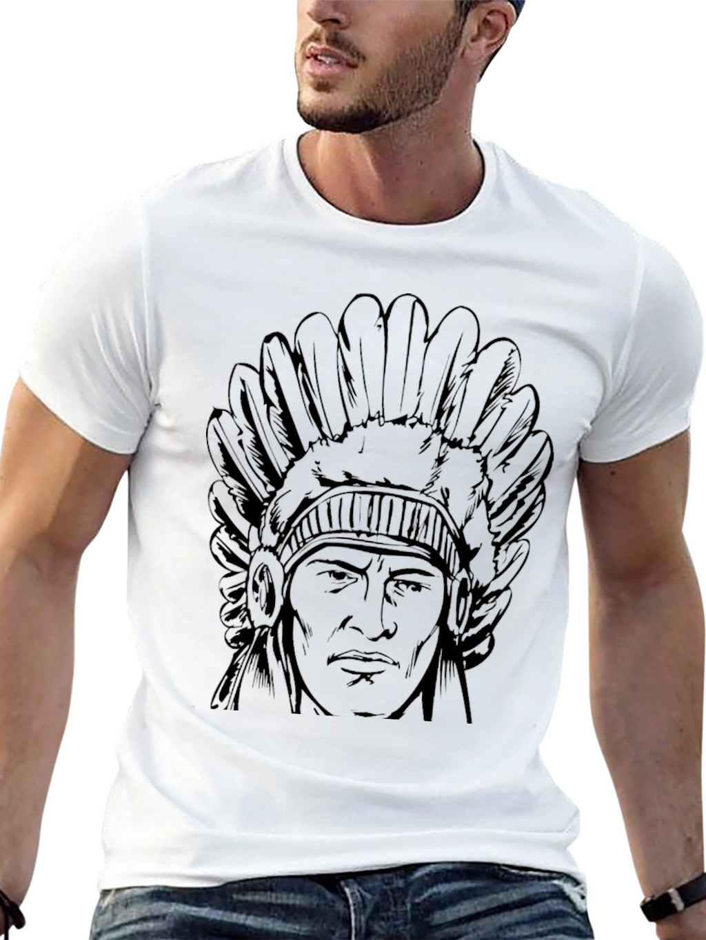 Native American Chief Head T-Shirt - Black