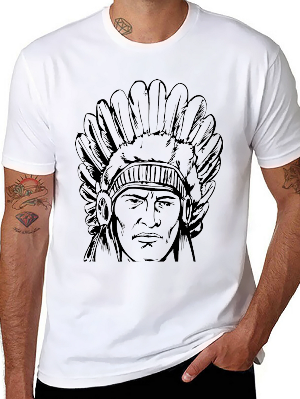 Native American Chief Head T-Shirt - Black