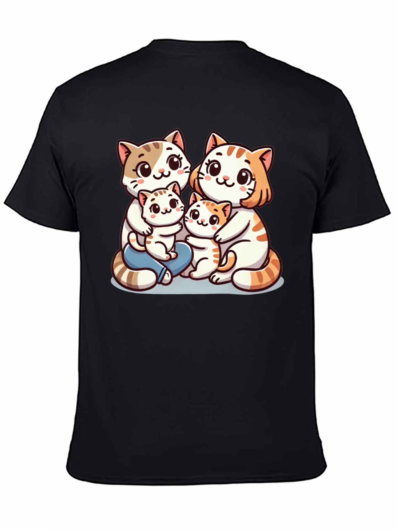 Cute Cat Family Graphic Tee - Black