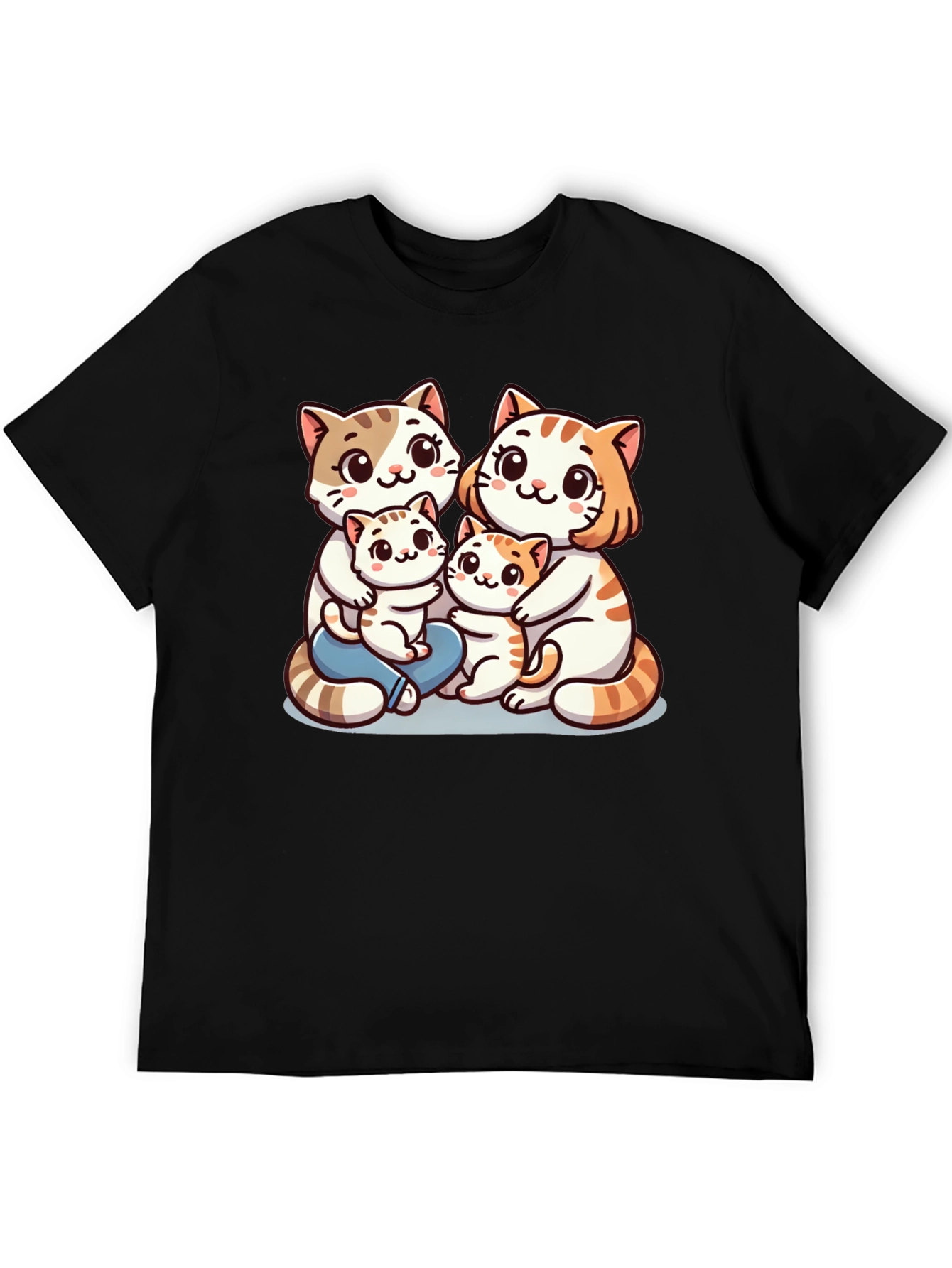 Cute Cat Family Graphic Tee - Black