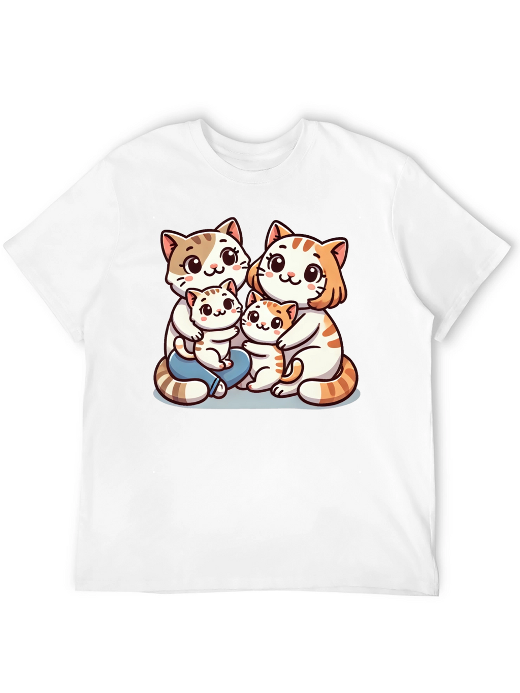 Cute Cat Family Graphic Tee - Black