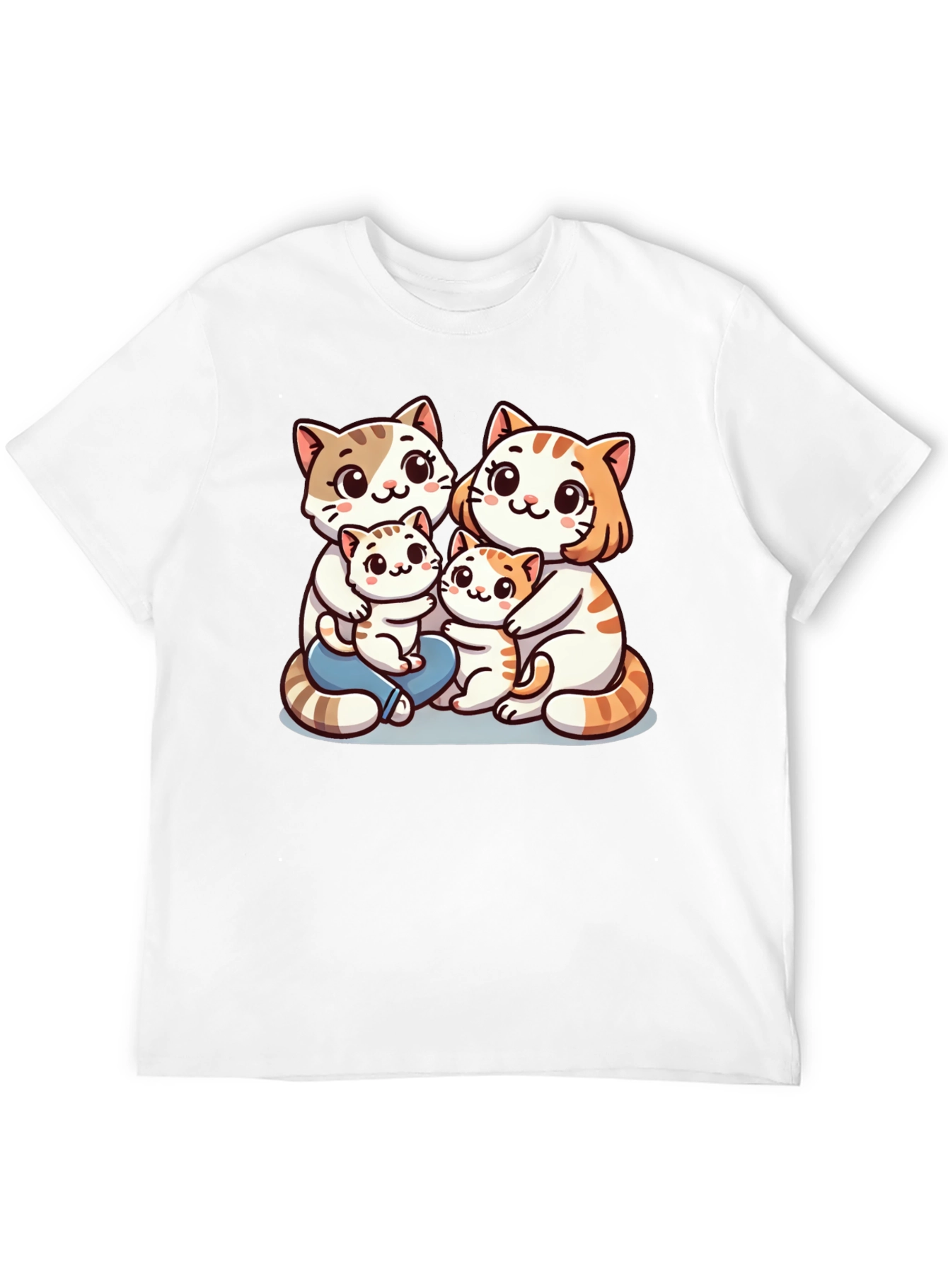 Cute Cat Family Graphic Tee - Black