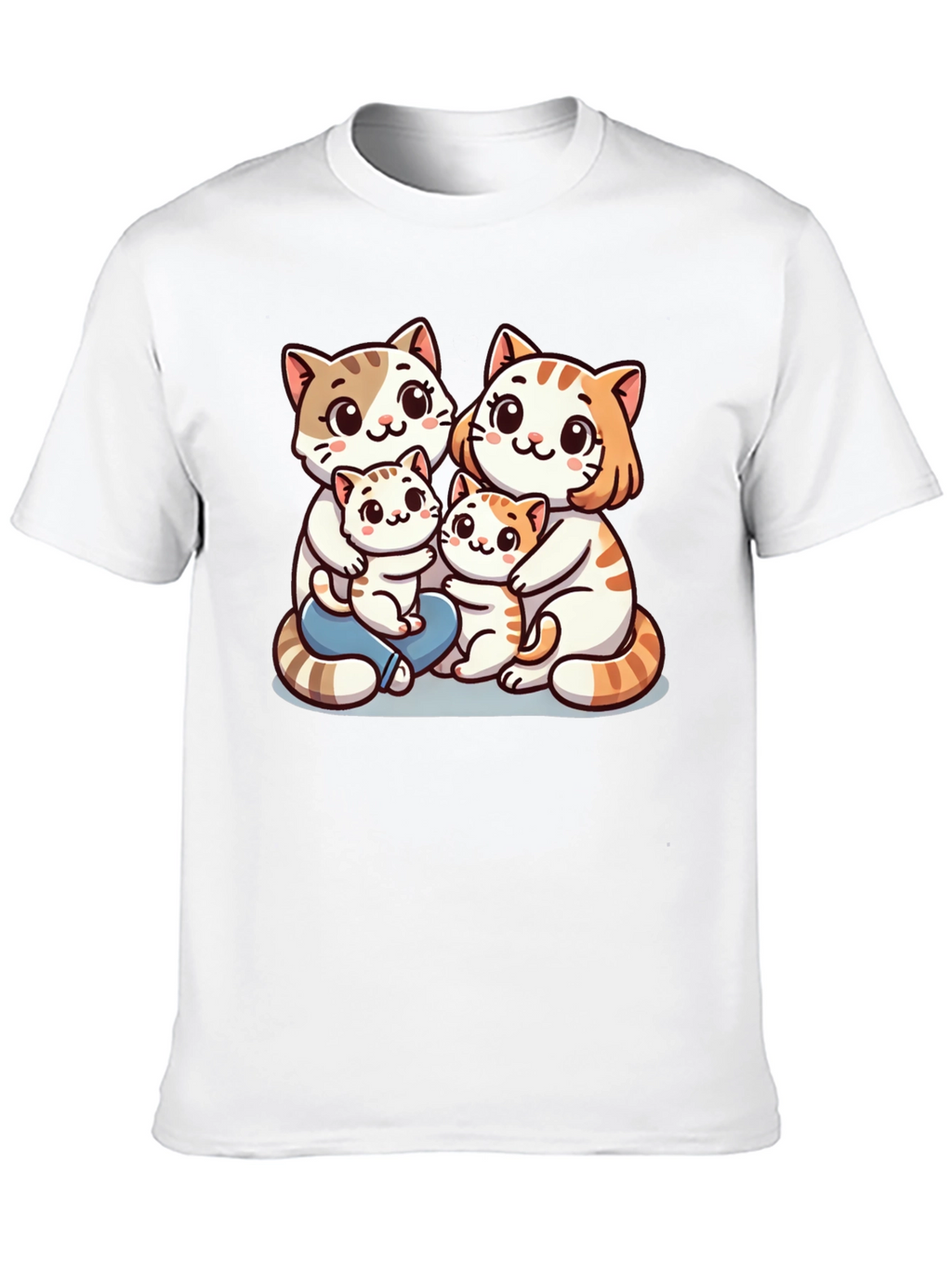Cute Cat Family Graphic Tee - Black
