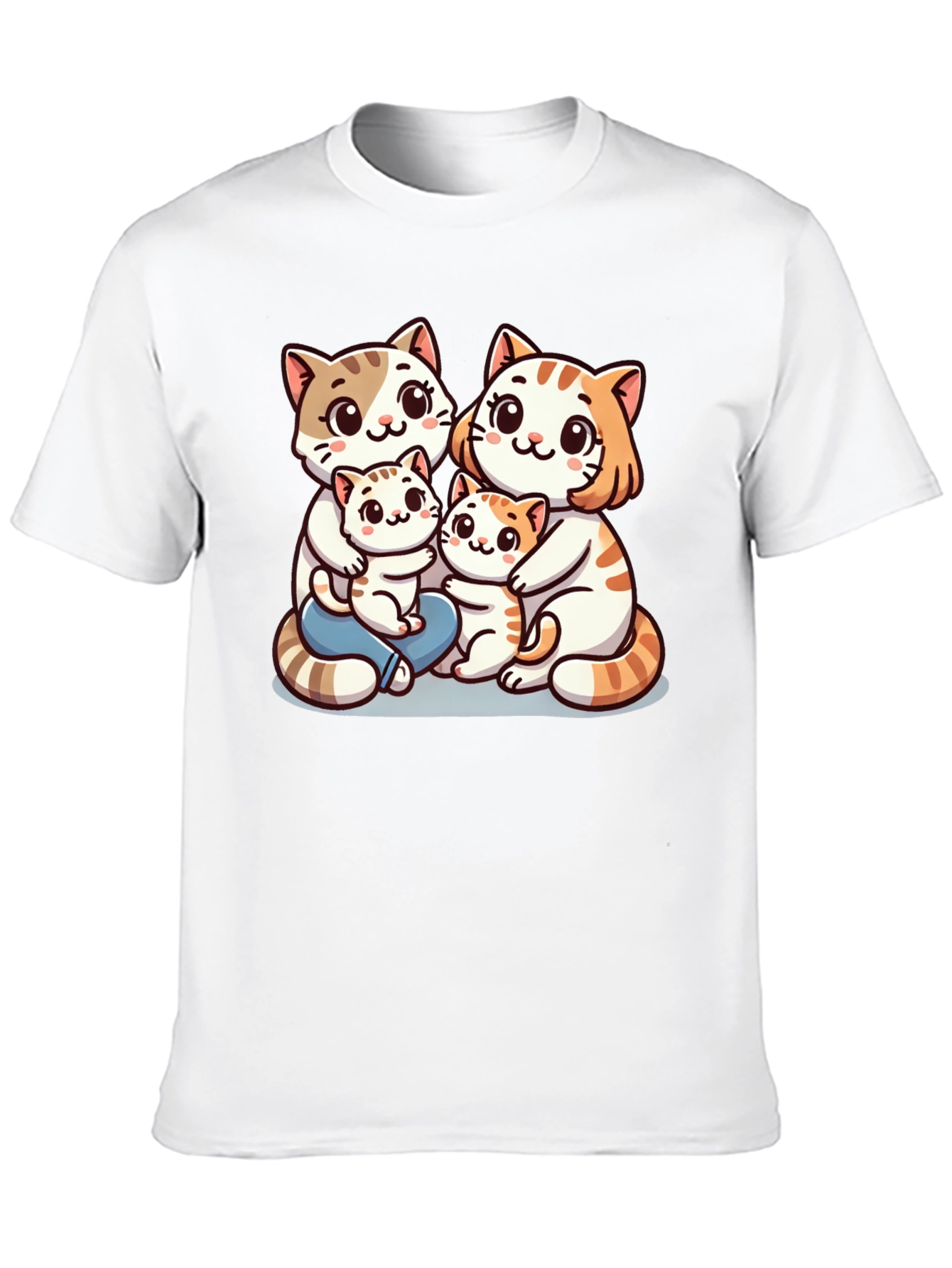 Cute Cat Family Graphic Tee - Black