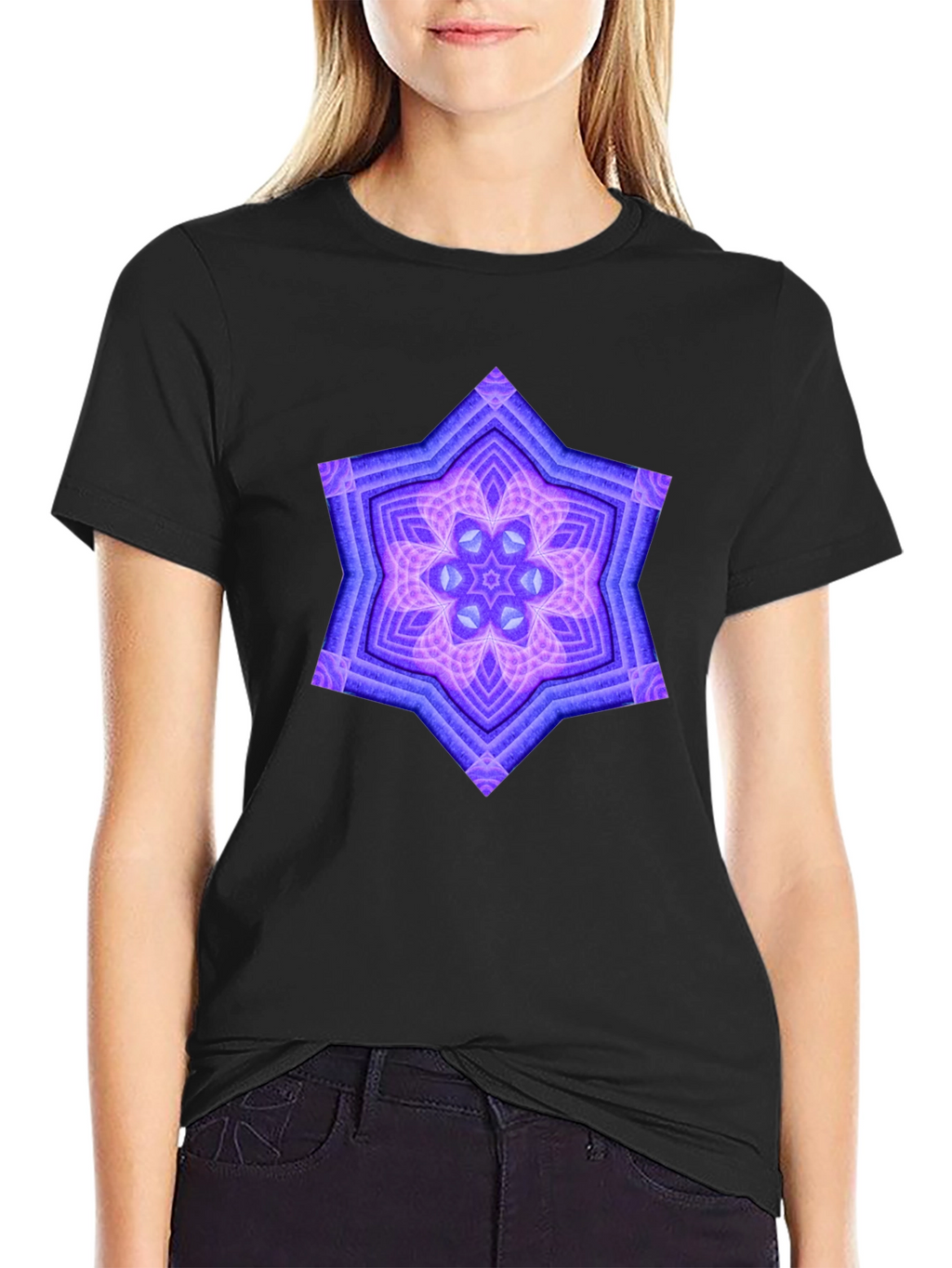 Geometric Starburst Graphic Tee - Black