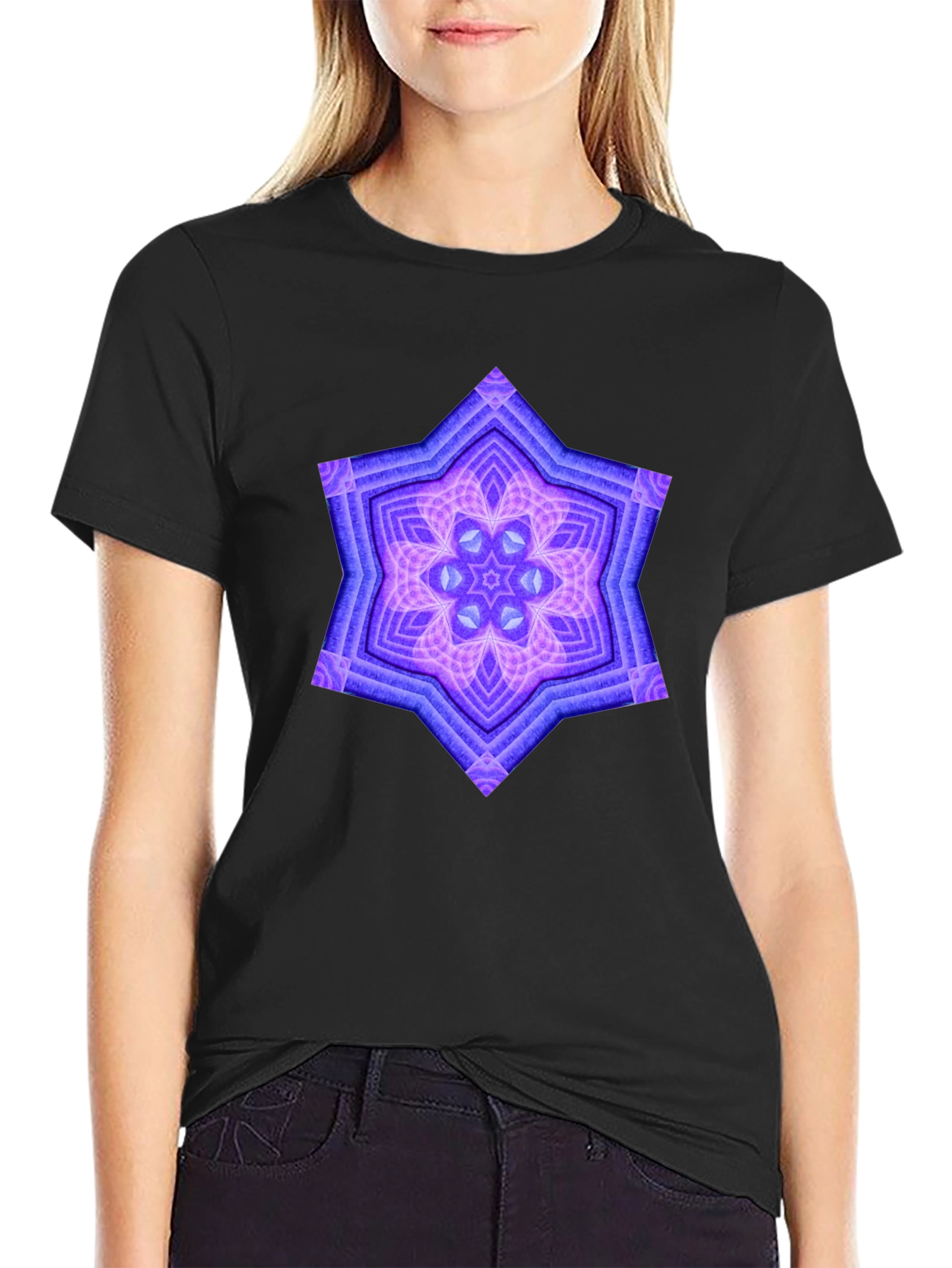 Geometric Starburst Graphic Tee - Black