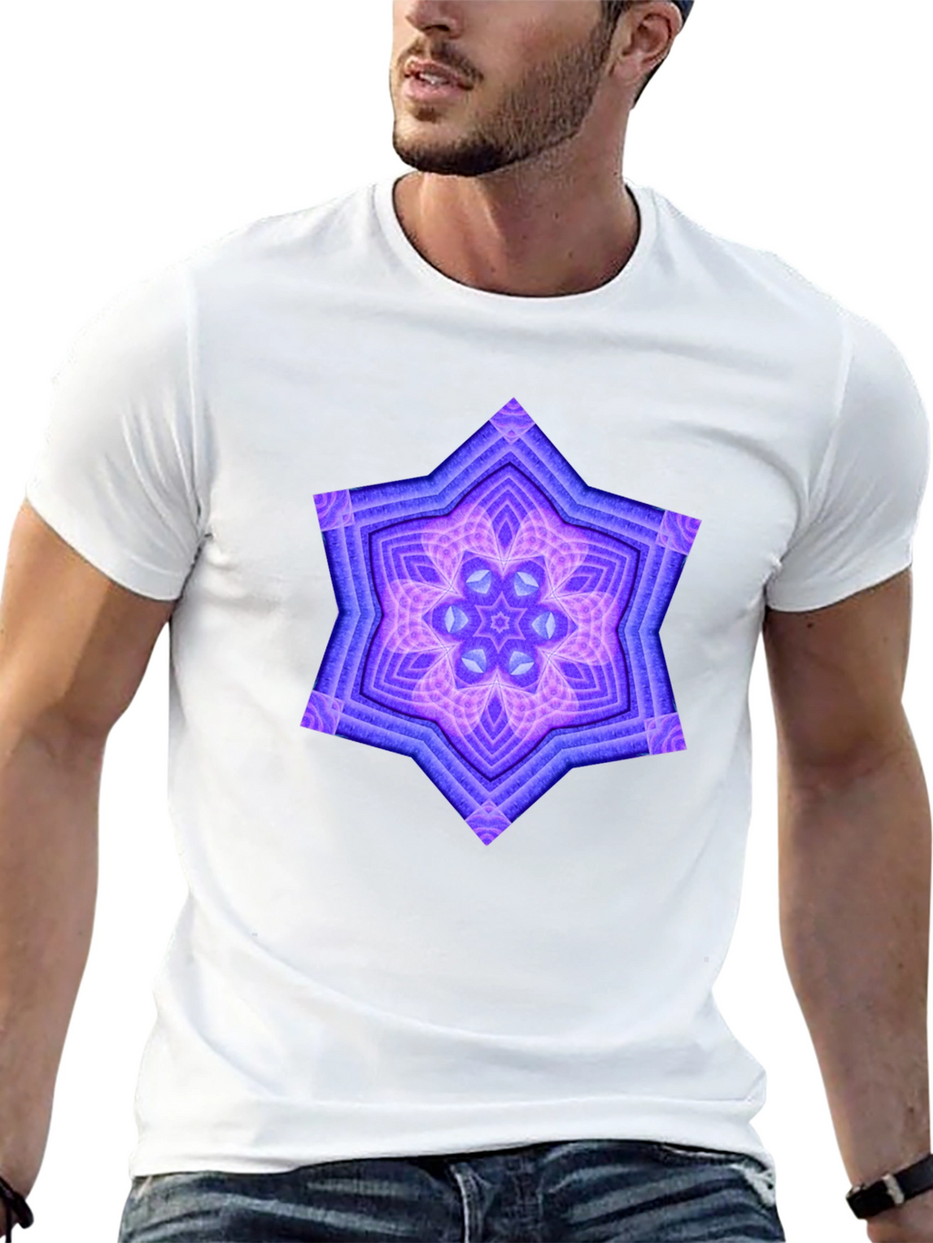 Geometric Starburst Graphic Tee - Black
