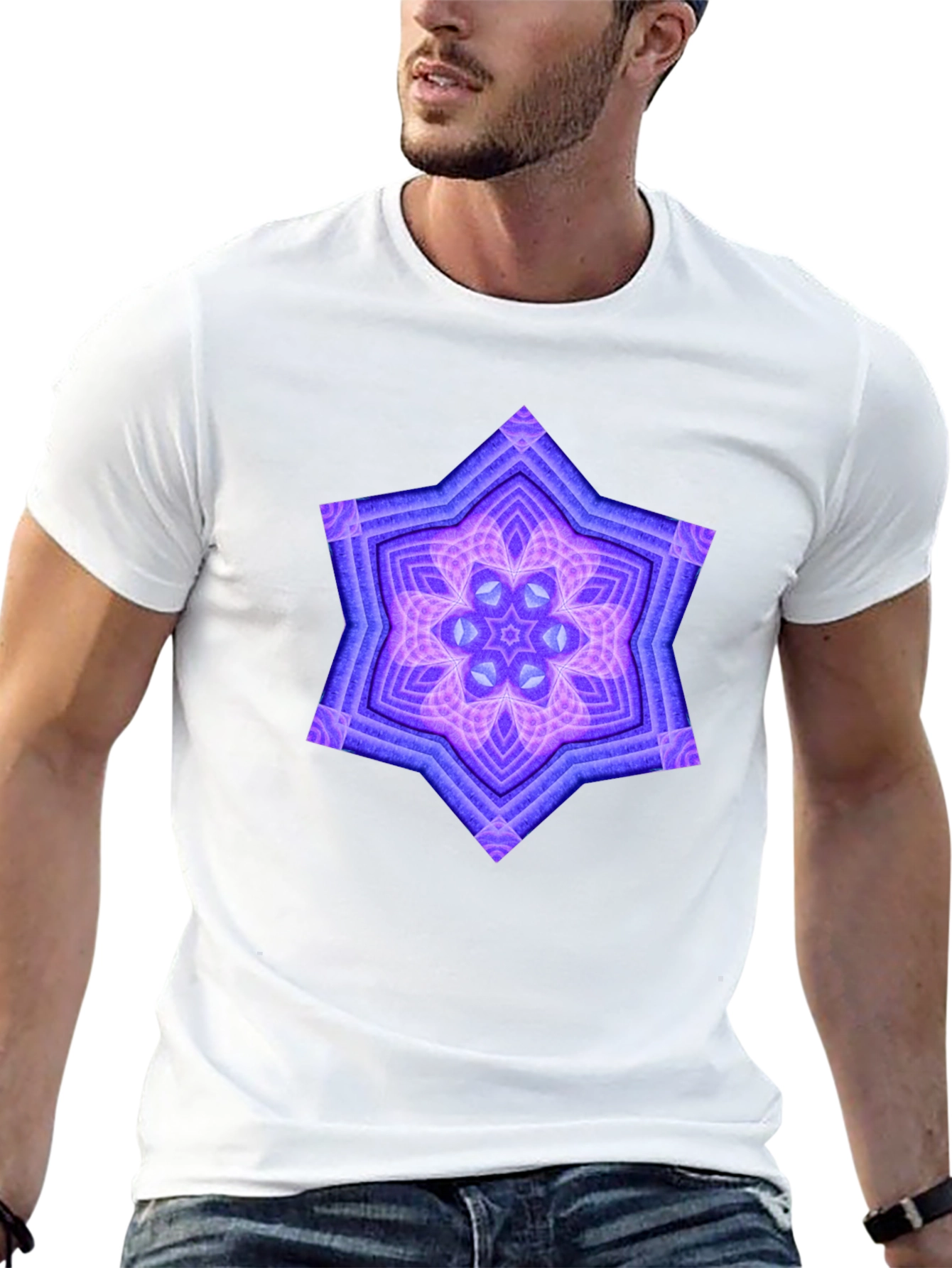 Geometric Starburst Graphic Tee - Black