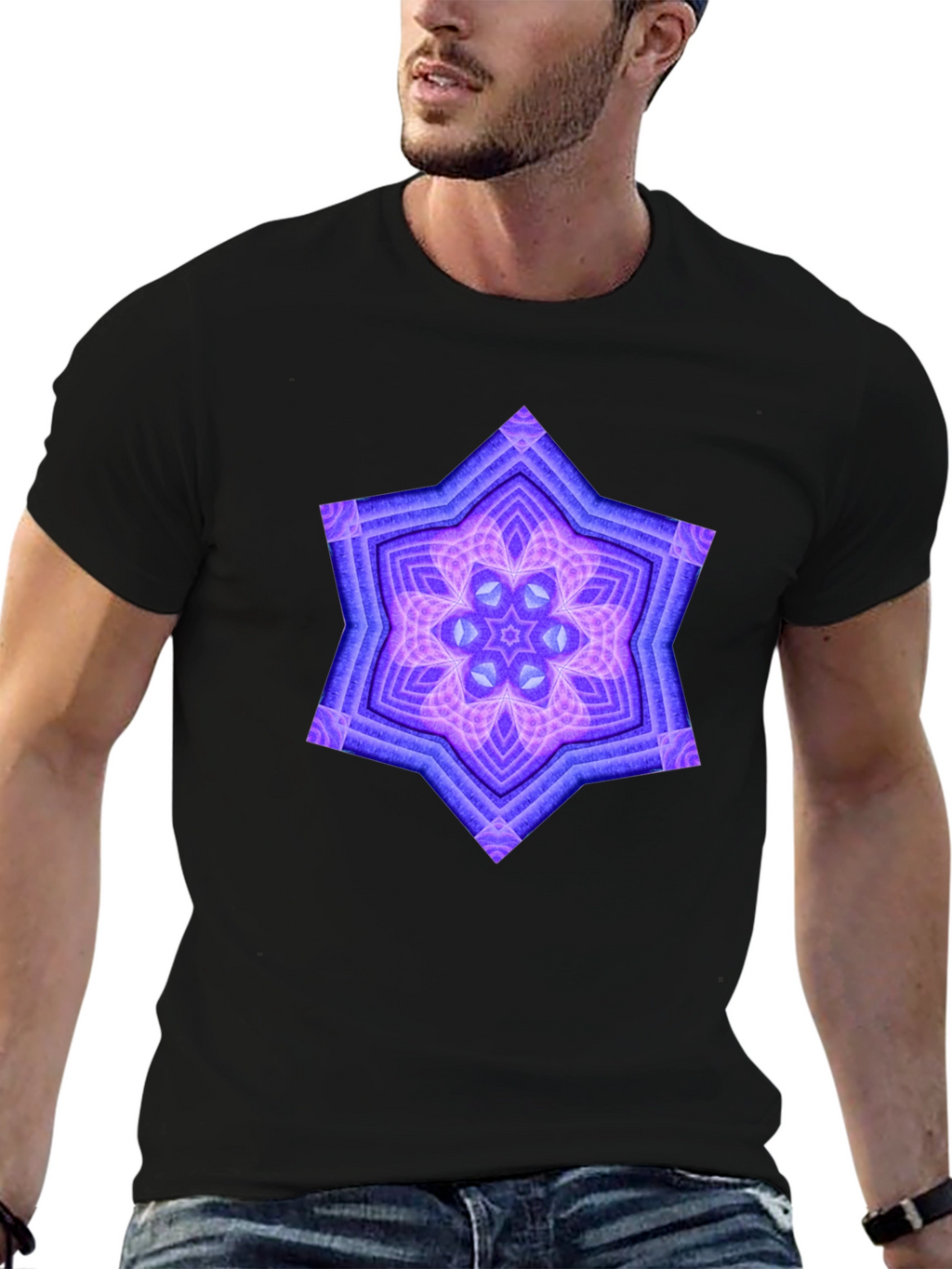 Geometric Starburst Graphic Tee - Black