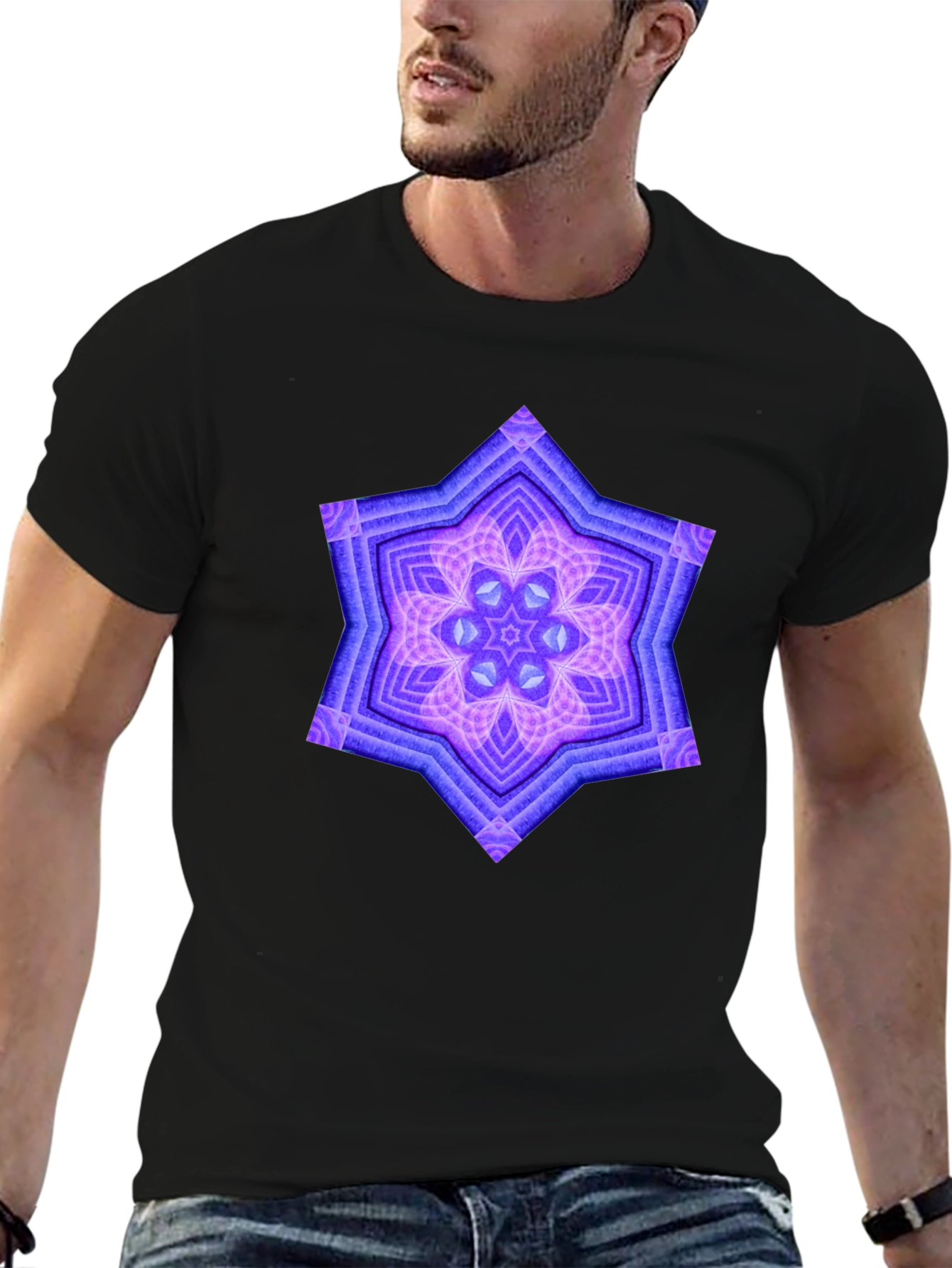 Geometric Starburst Graphic Tee - Black