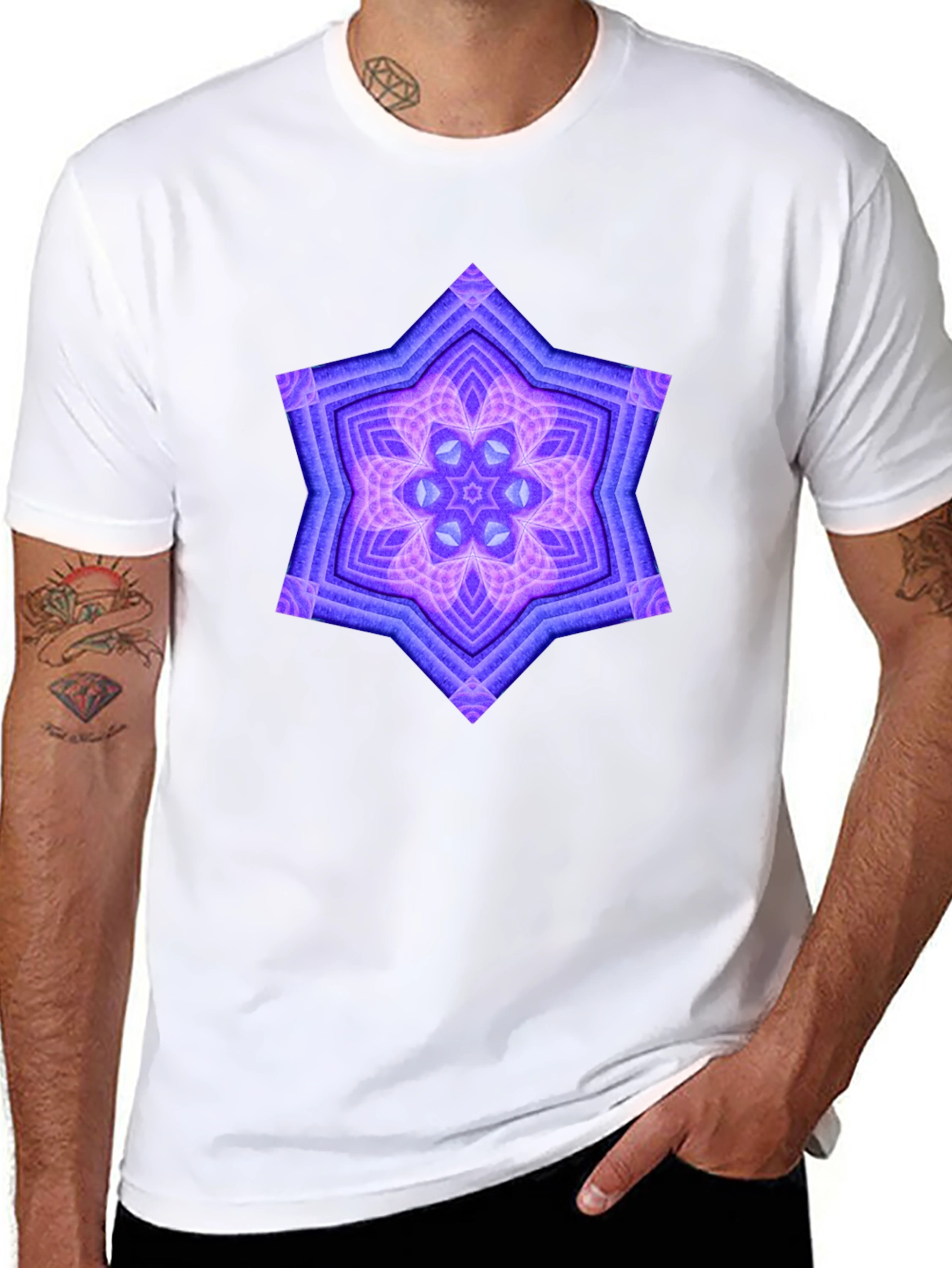 Geometric Starburst Graphic Tee - Black