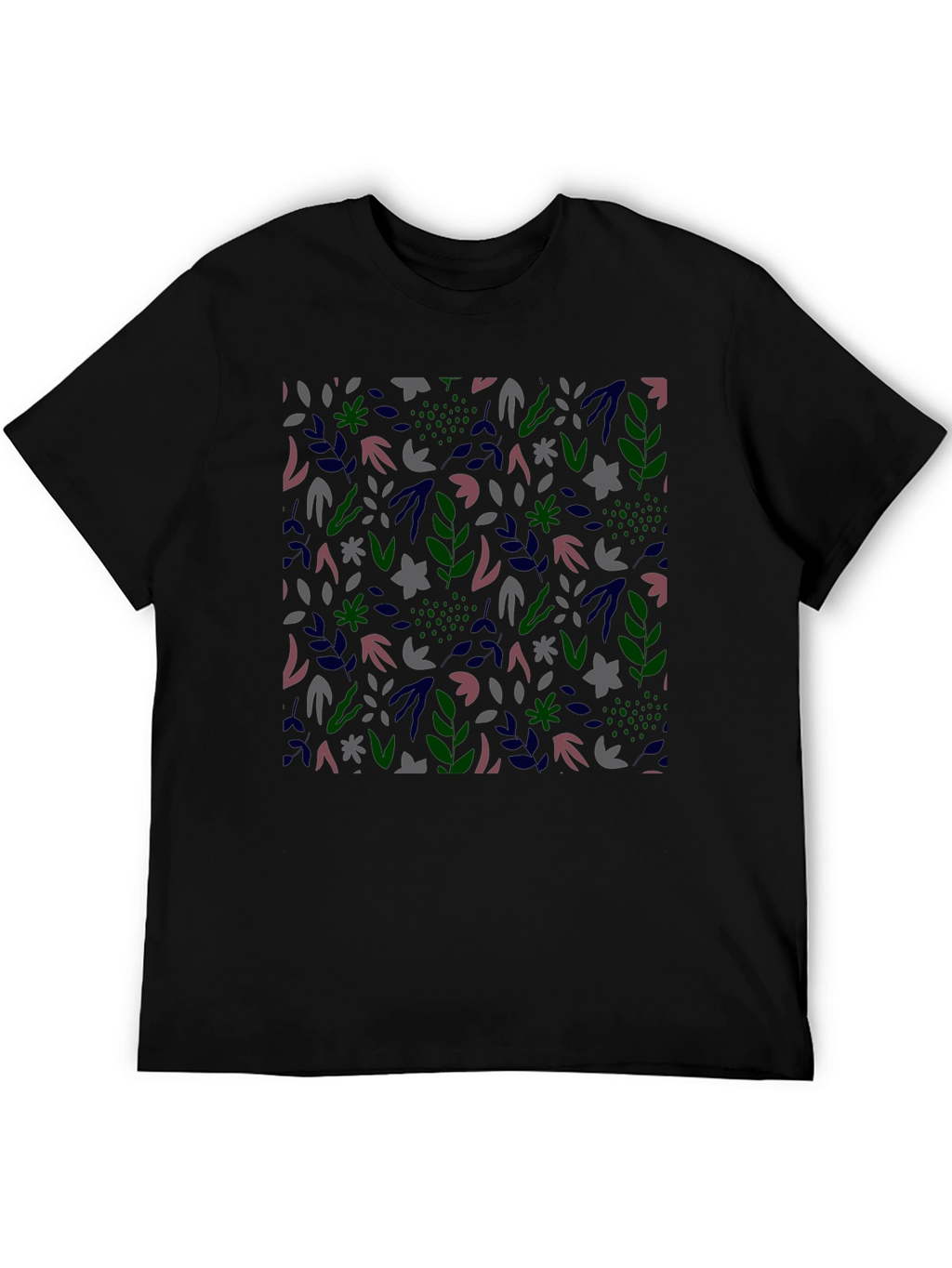 Botanical Print Mens Black T-Shirt