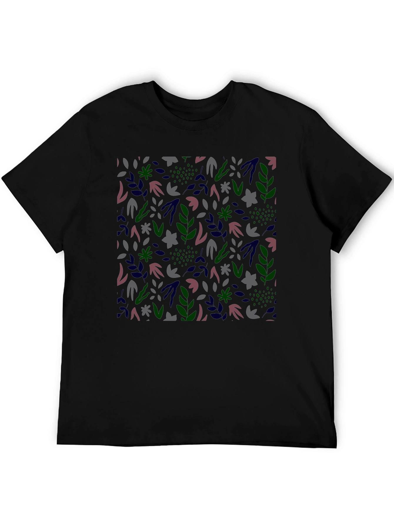 Botanical Print Mens Black T-Shirt