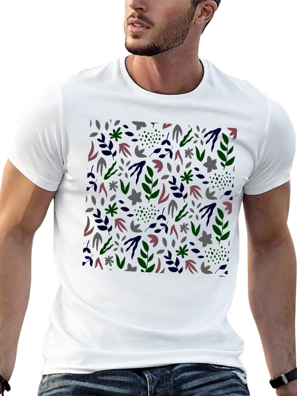 Botanical Print Mens Black T-Shirt