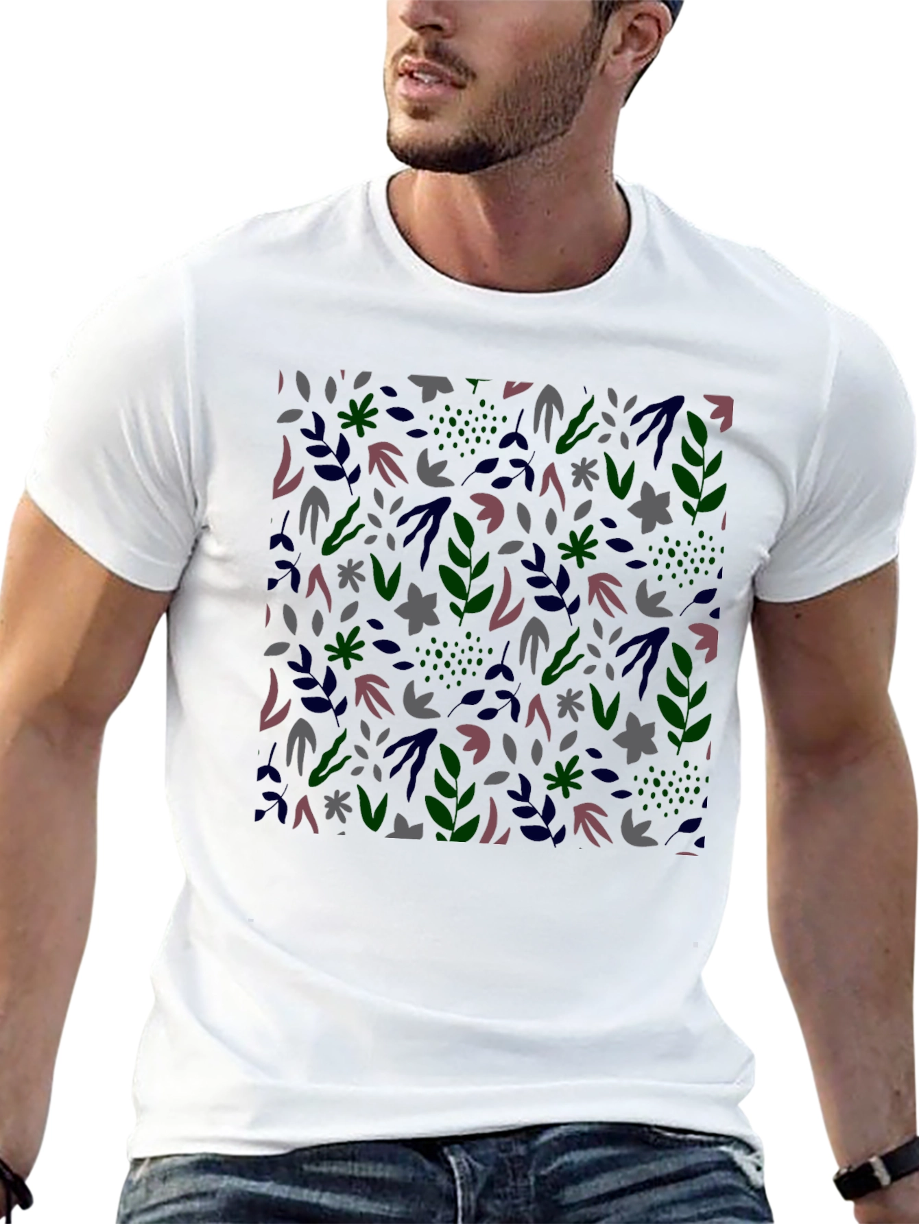 Botanical Print Mens Black T-Shirt