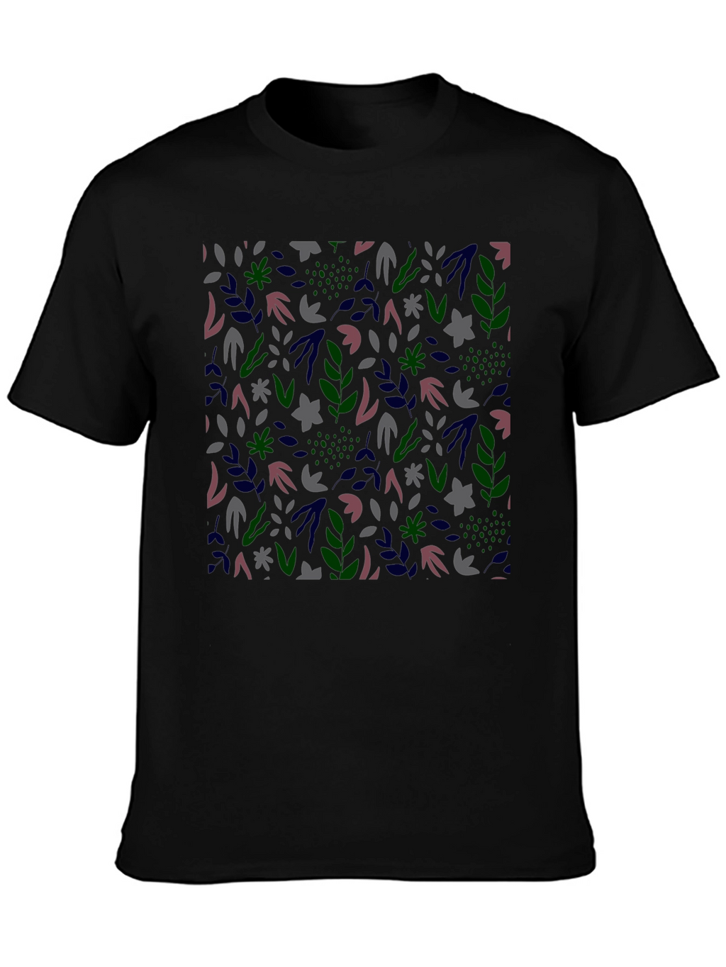 Botanical Print Mens Black T-Shirt