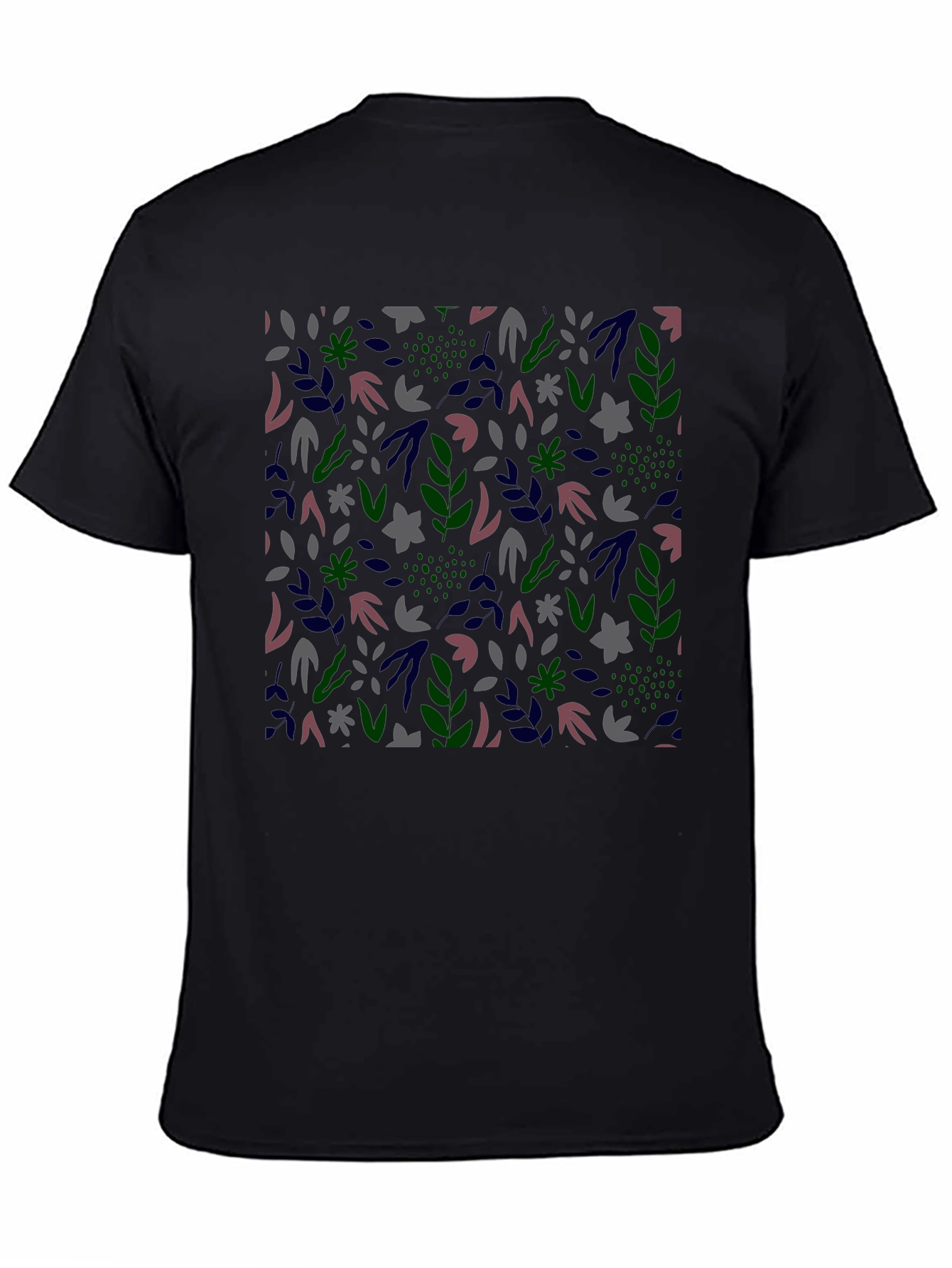 Botanical Print Mens Black T-Shirt