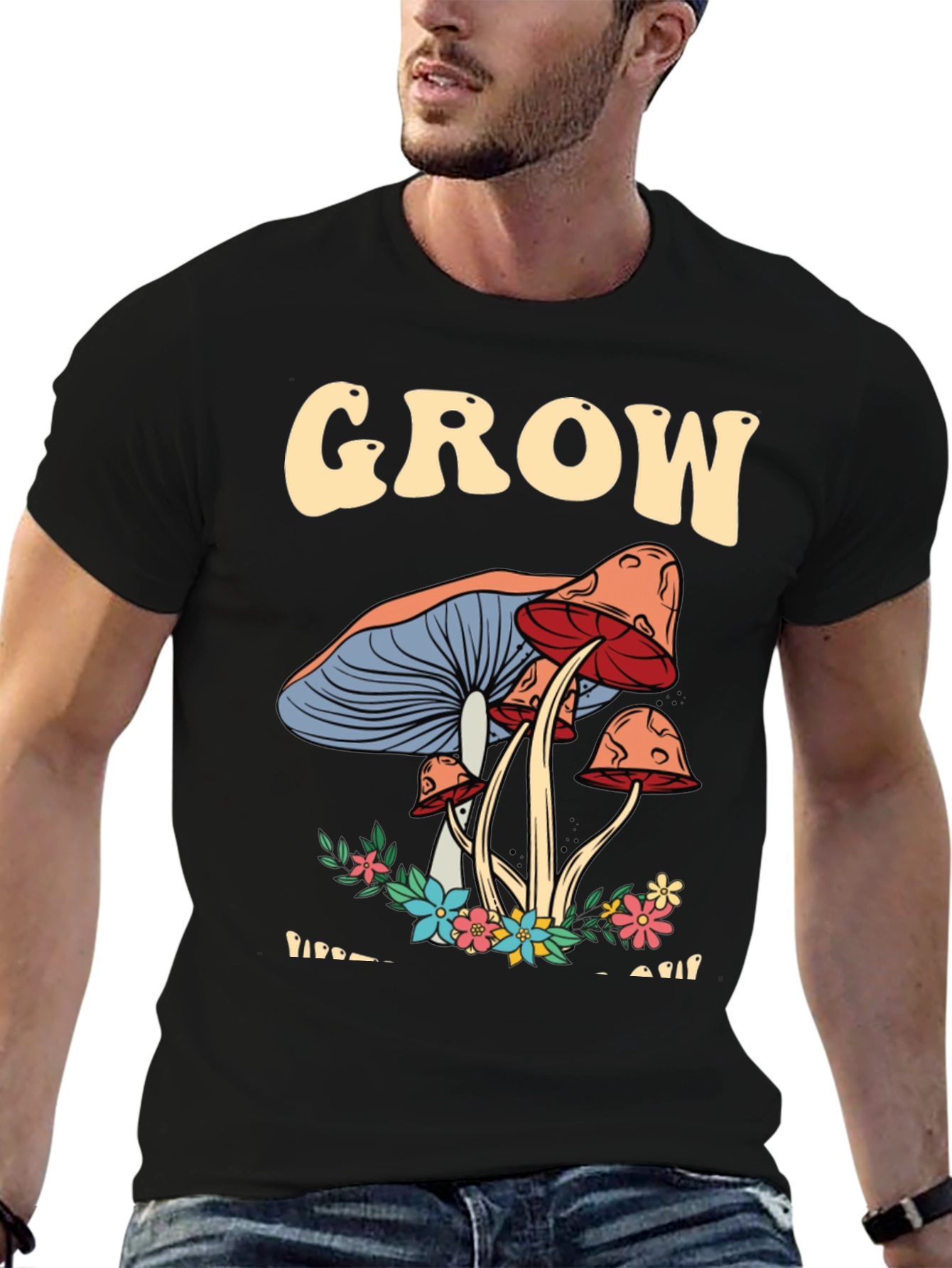 Grow Mushroom Graphic T-Shirt - Black
