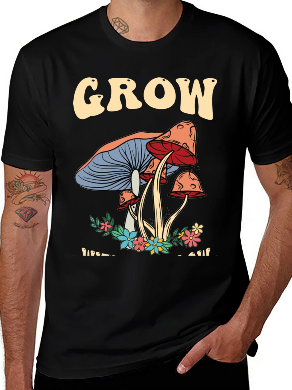 Grow Mushroom Graphic T-Shirt - Black