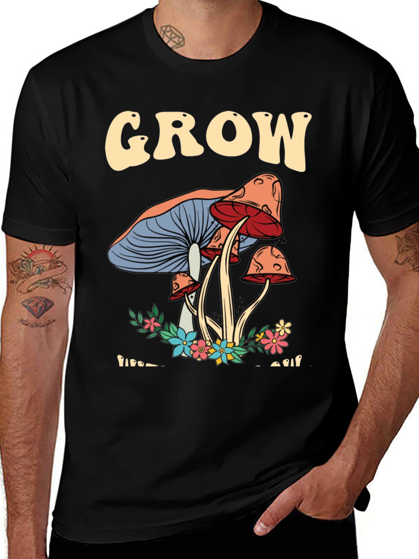 Grow Mushroom Graphic T-Shirt - Black