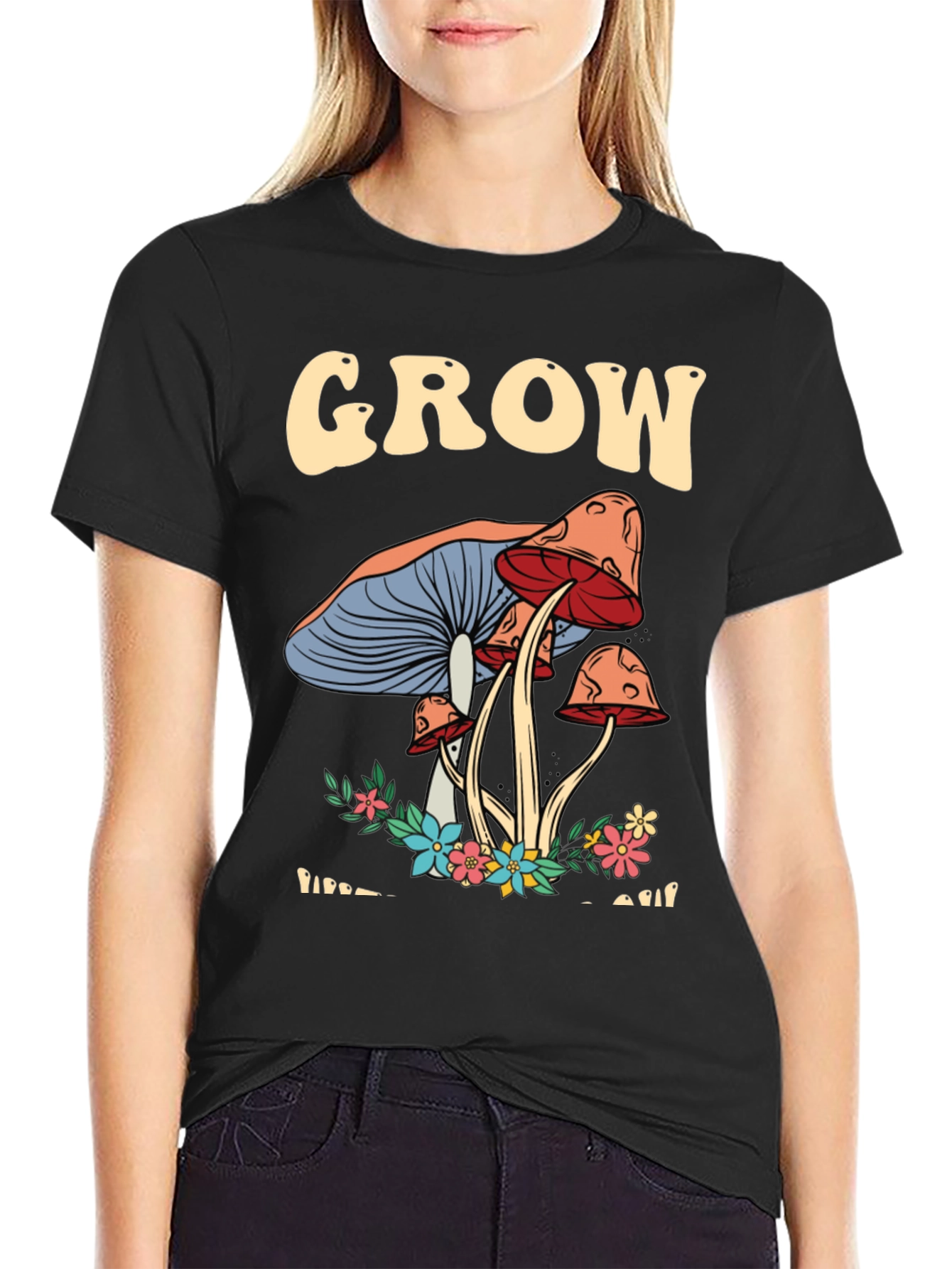 Grow Mushroom Graphic T-Shirt - Black