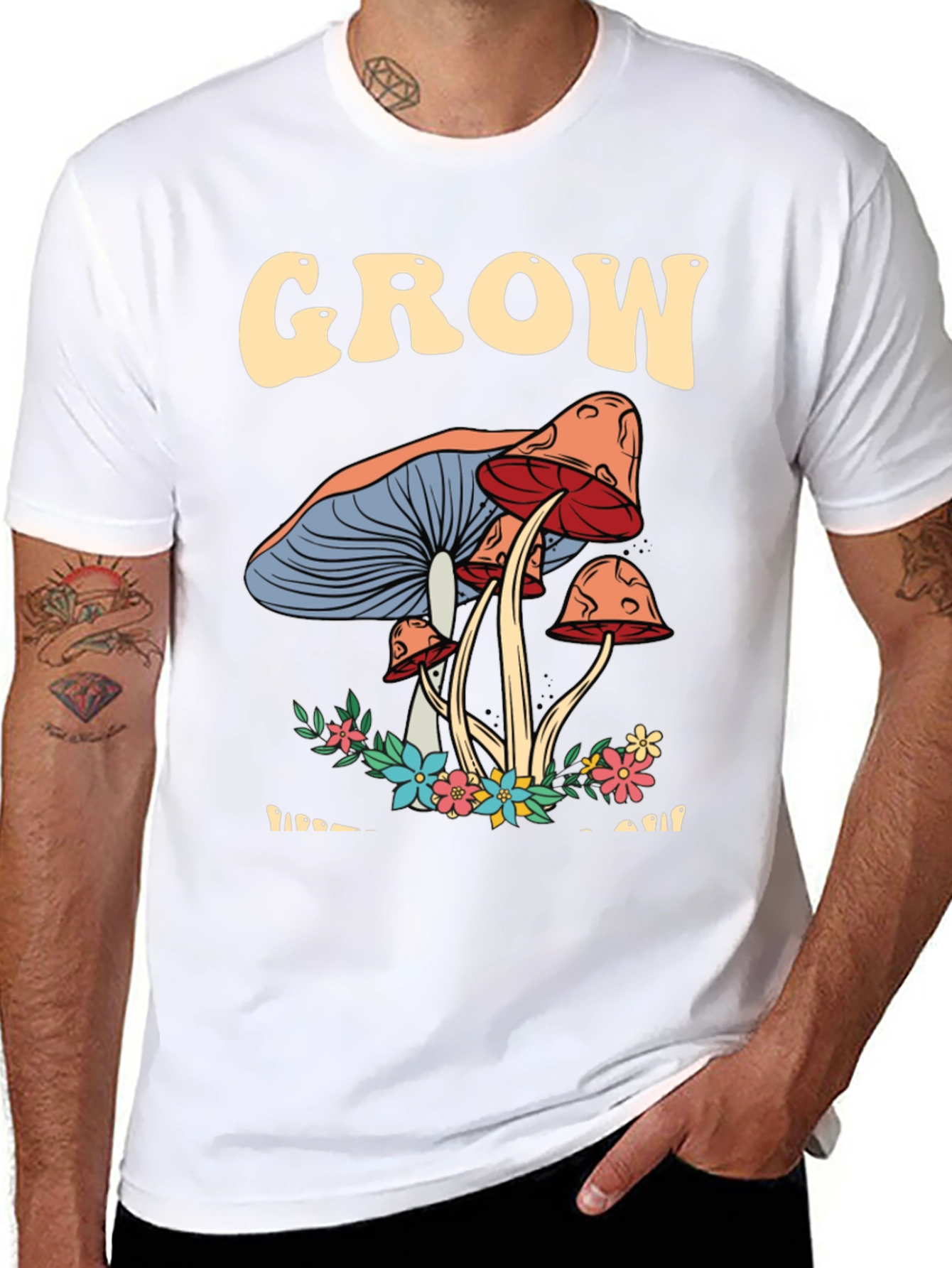 Grow Mushroom Graphic T-Shirt - Black