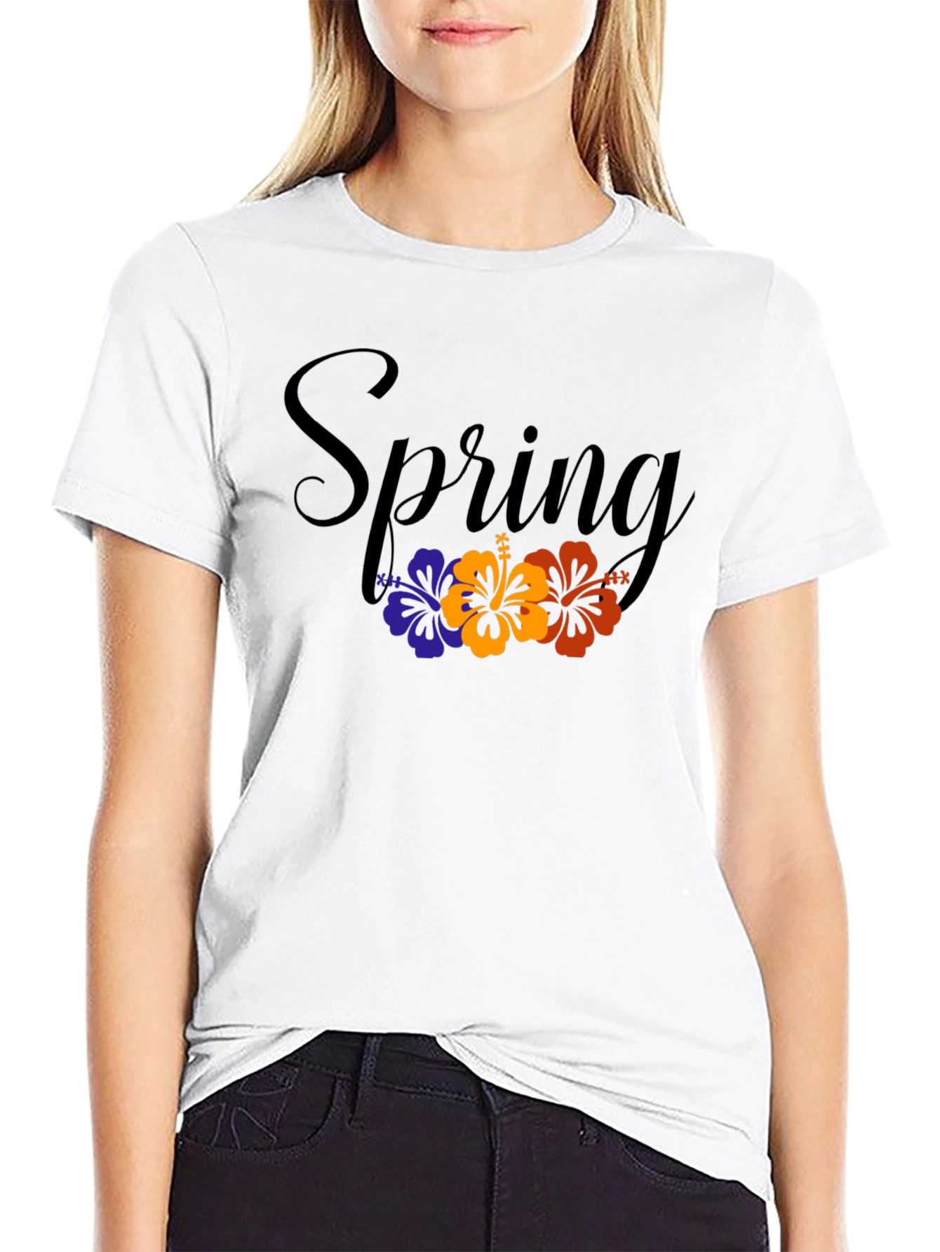 Spring Floral Graphic Black T-Shirt