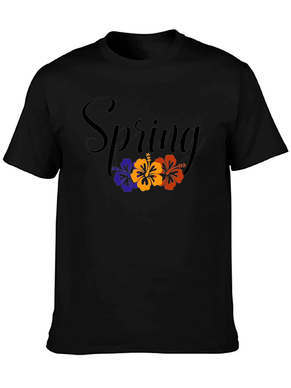 Spring Floral Graphic Black T-Shirt