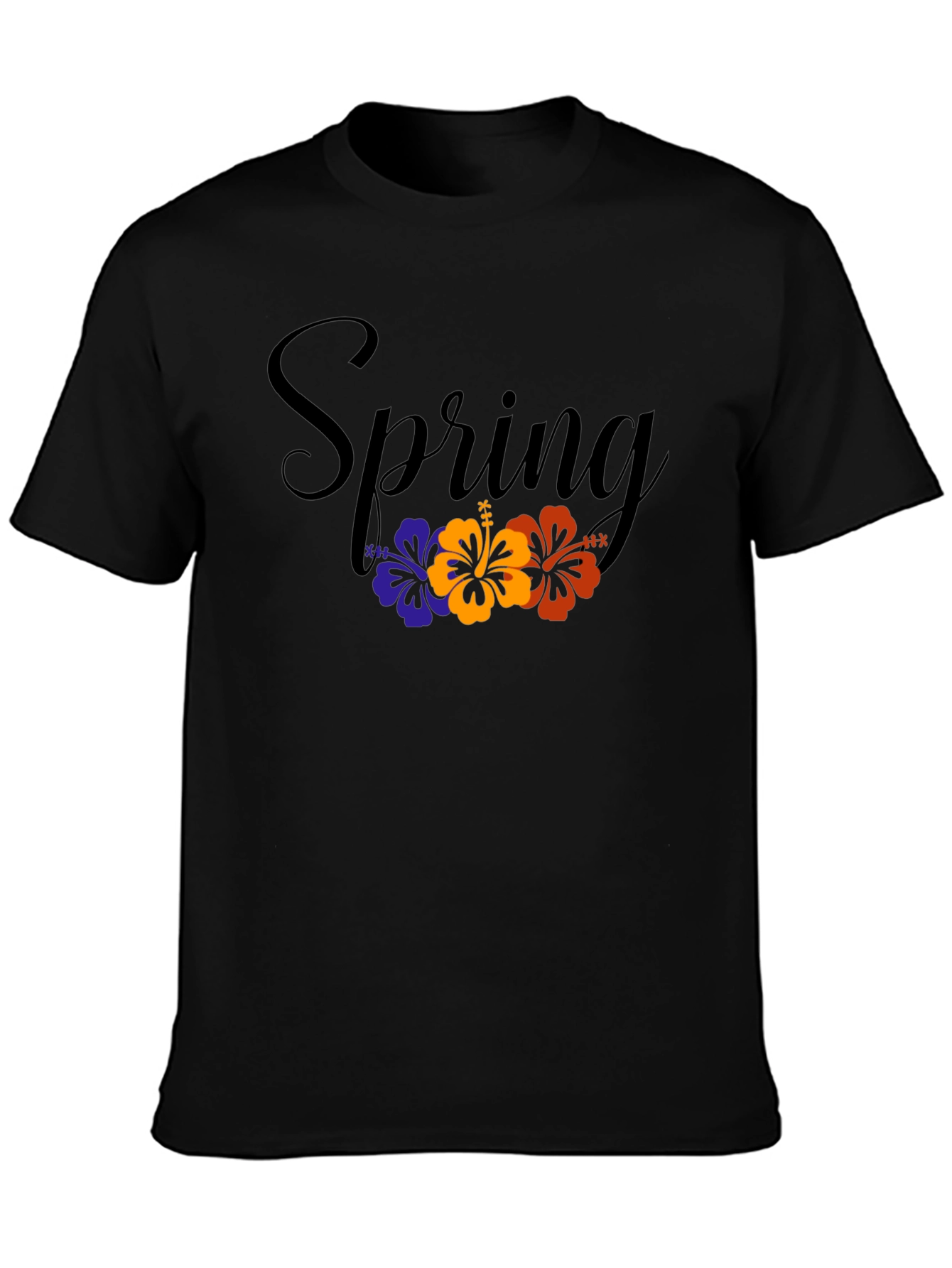Spring Floral Graphic Black T-Shirt