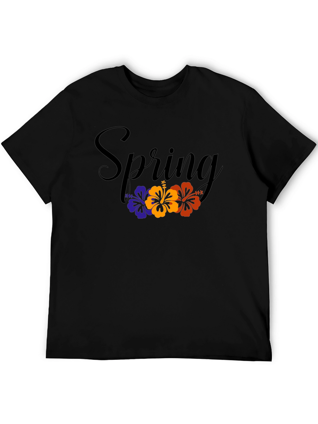 Spring Floral Graphic Black T-Shirt