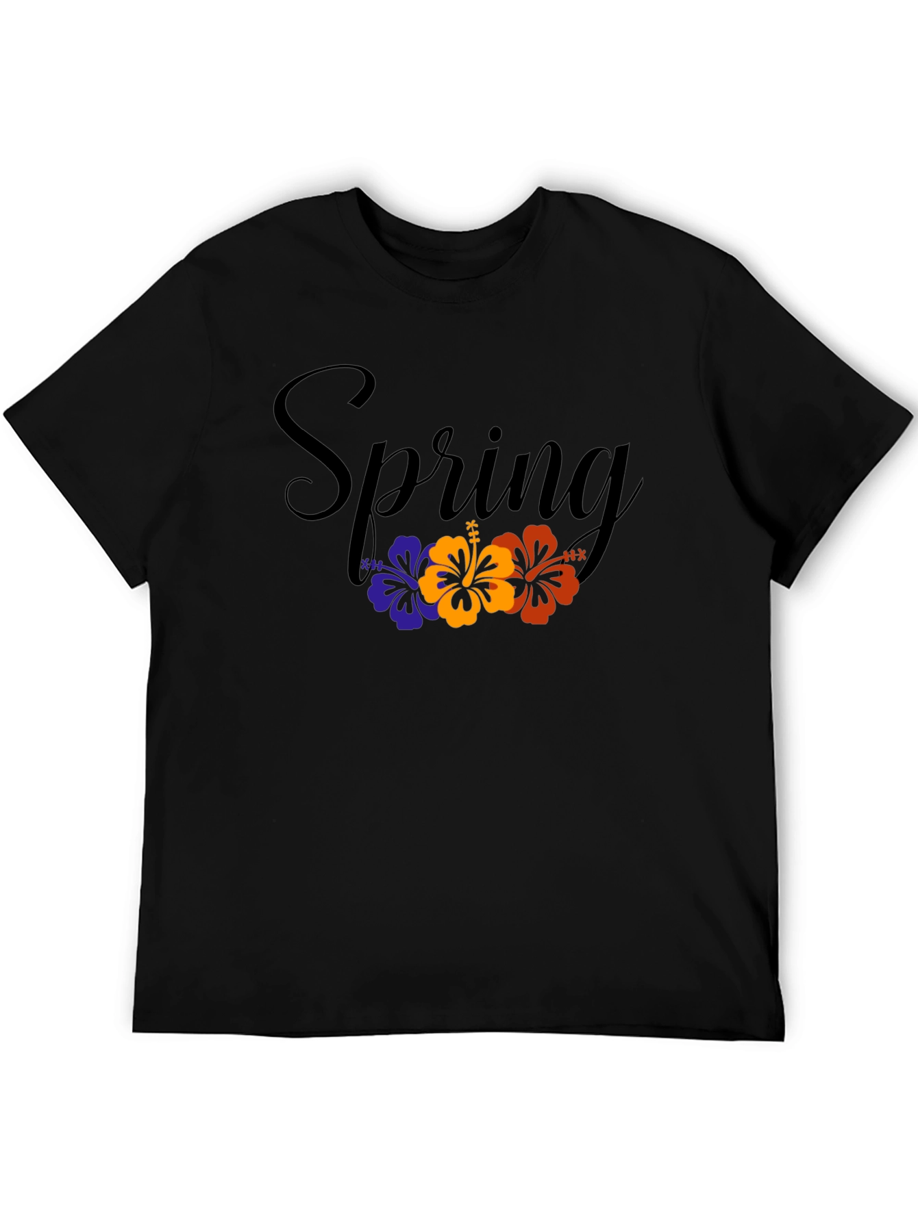 Spring Floral Graphic Black T-Shirt
