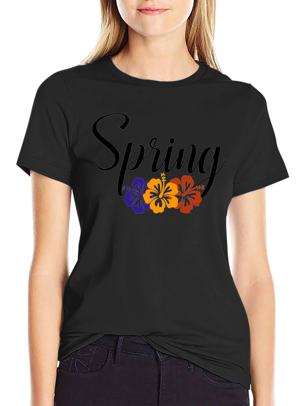 Spring Floral Graphic Black T-Shirt