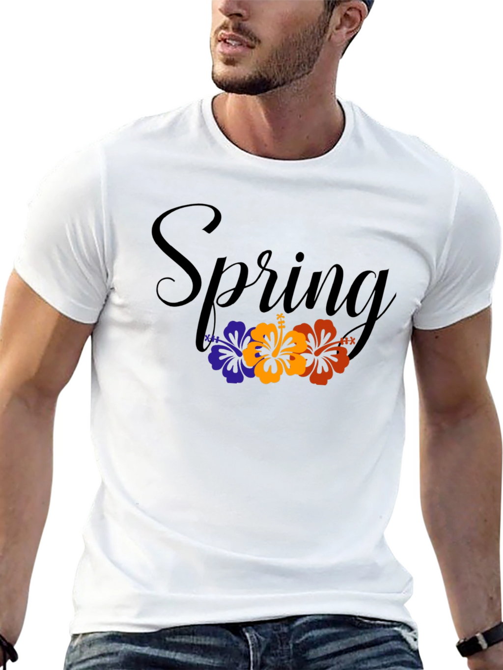 Spring Floral Graphic Black T-Shirt