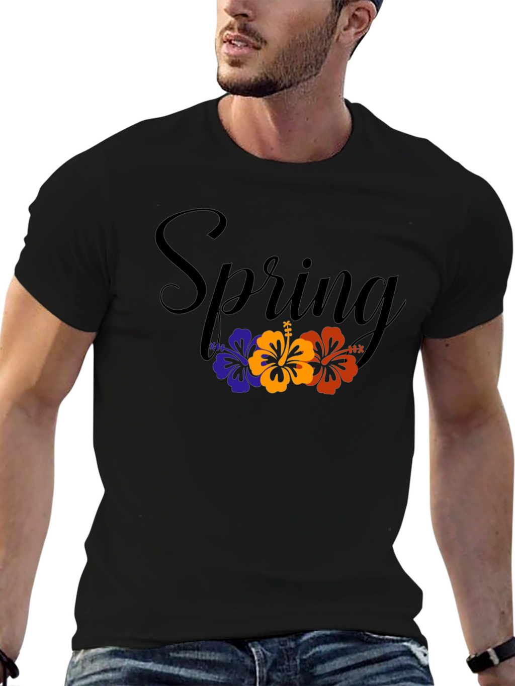 Spring Floral Graphic Black T-Shirt