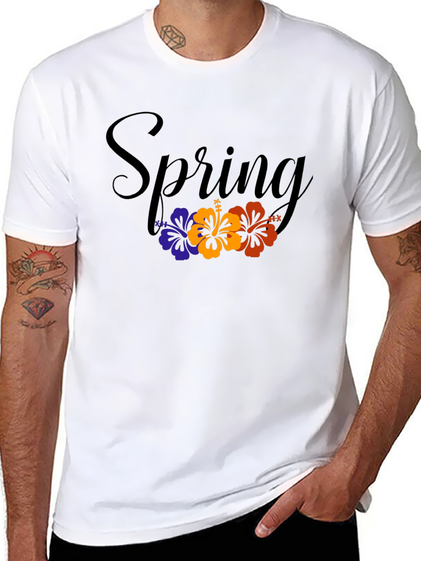 Spring Floral Graphic Black T-Shirt