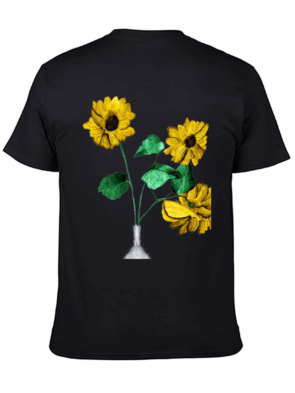 Sunflower Vase Graphic Tee - Stylish Black T-Shirt