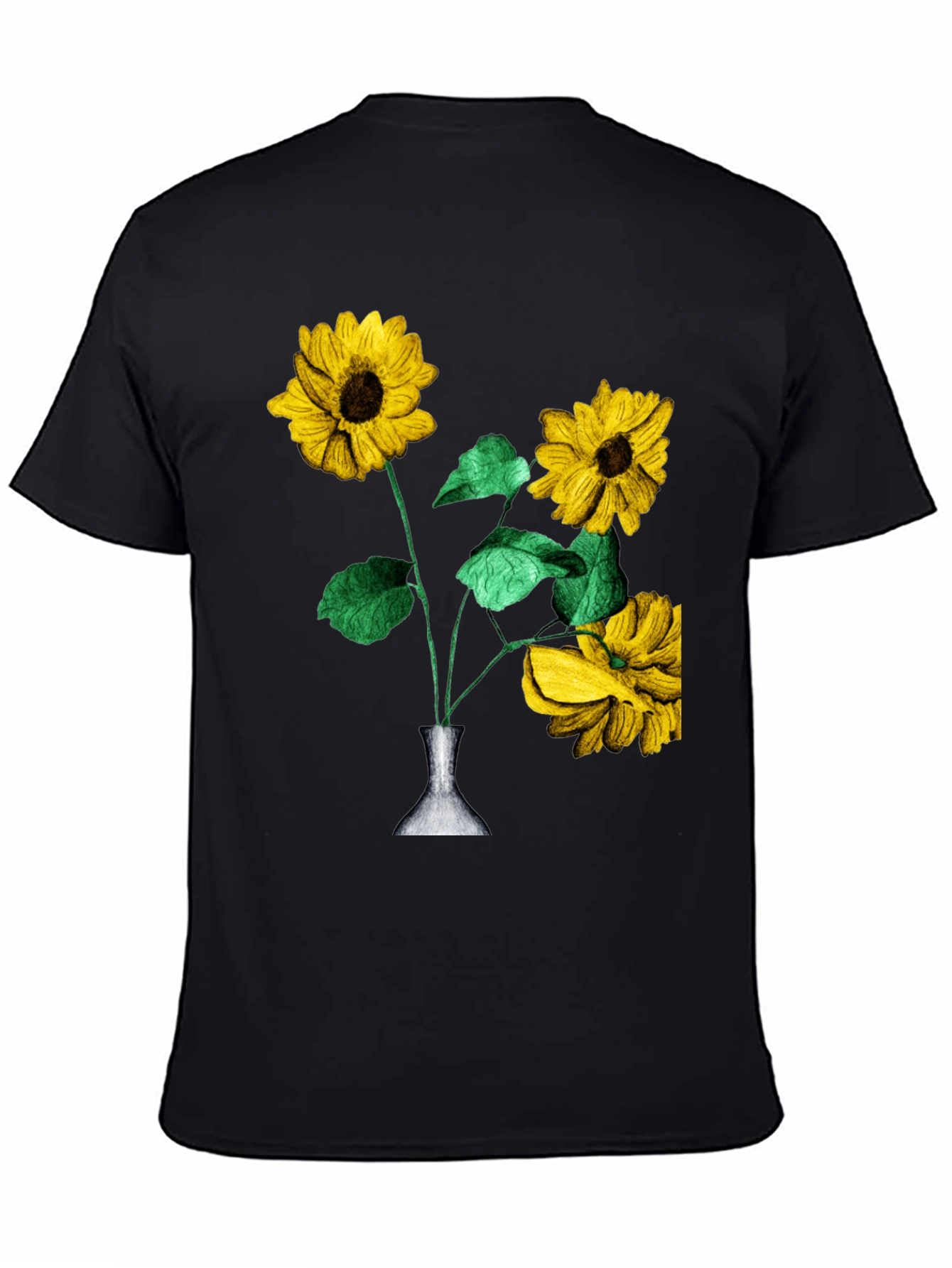 Sunflower Vase Graphic Tee - Stylish Black T-Shirt