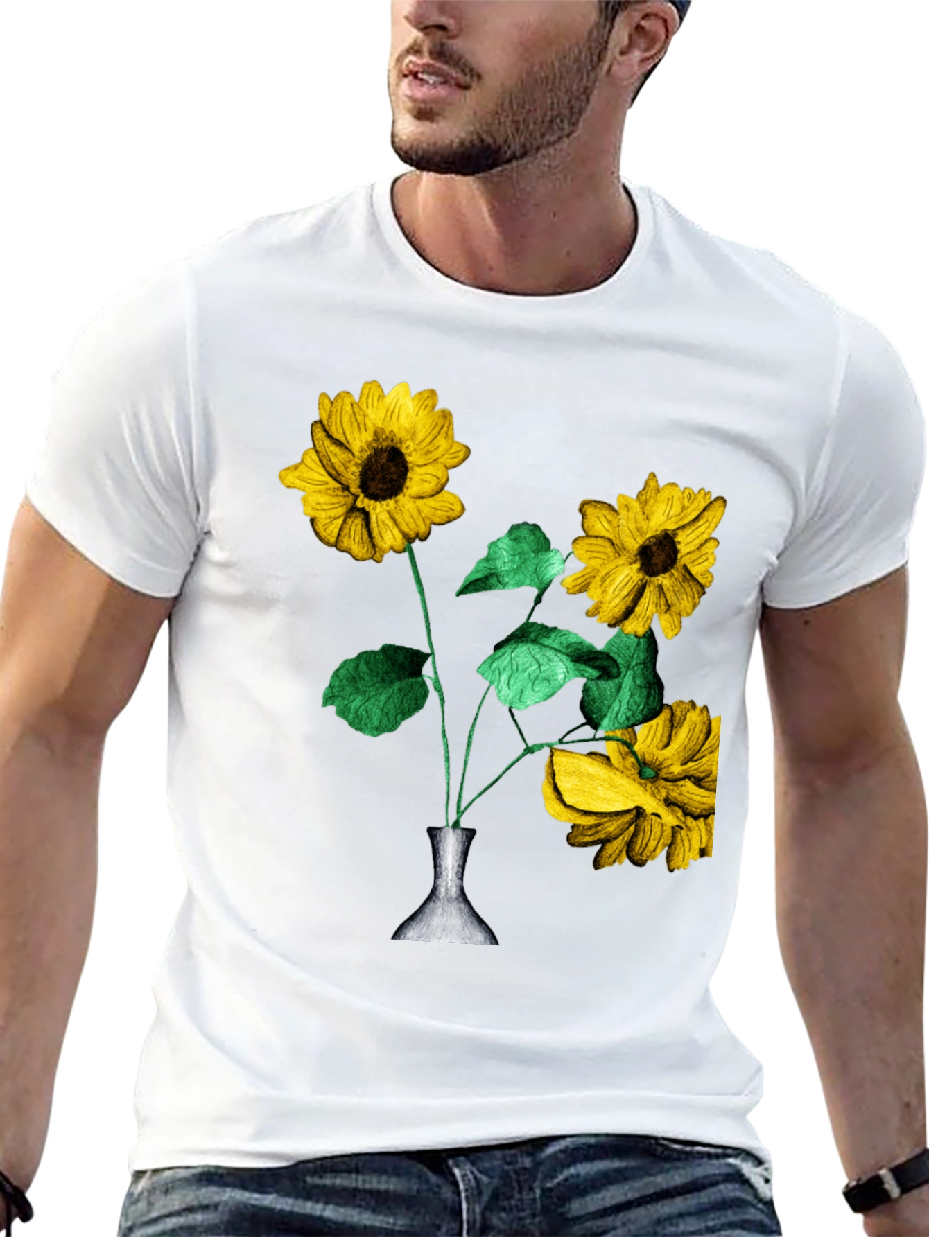 Sunflower Vase Graphic Tee - Stylish Black T-Shirt